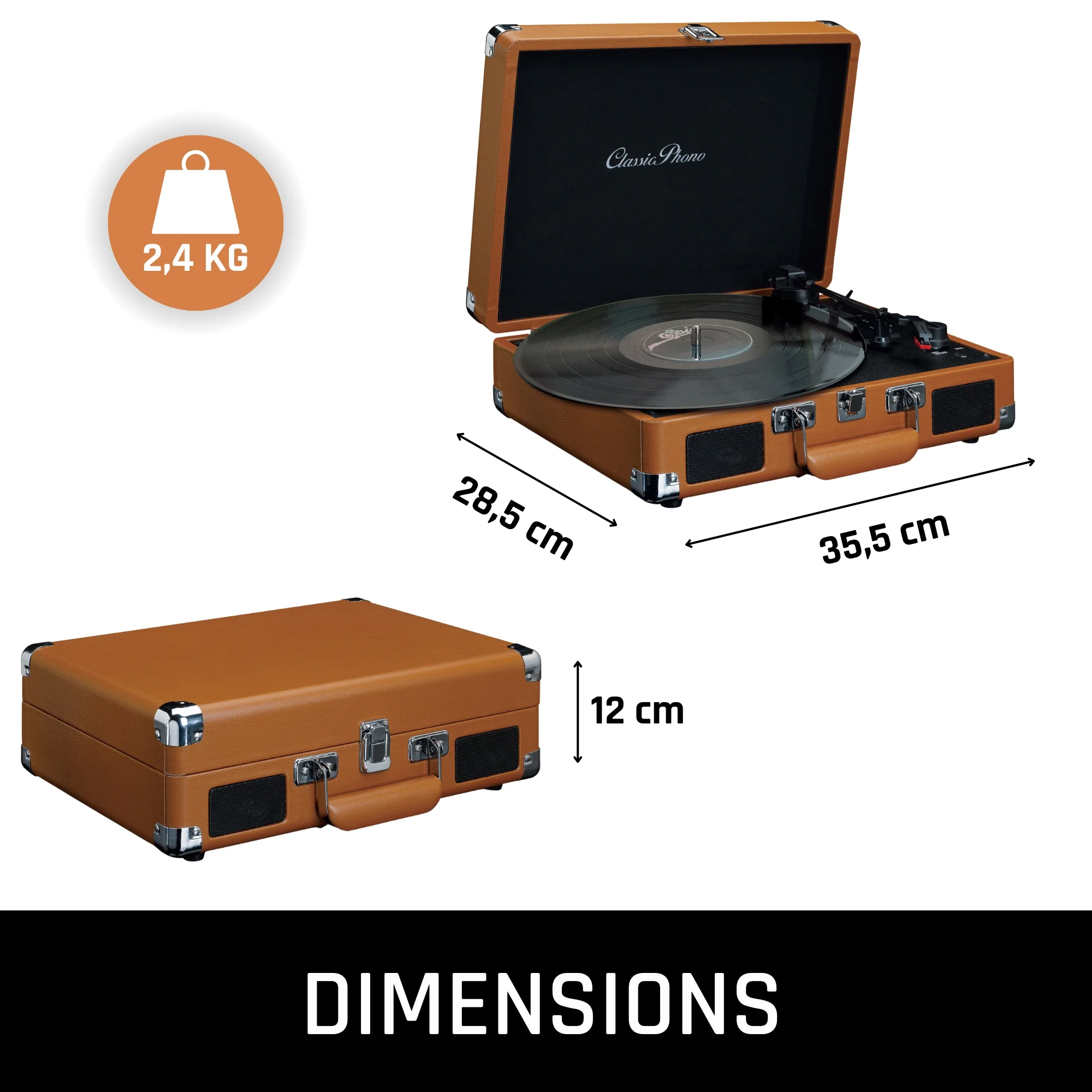 Classic Phono TT-10BN - Valise-platine avec H.P. intégrés - Marron - Image 10