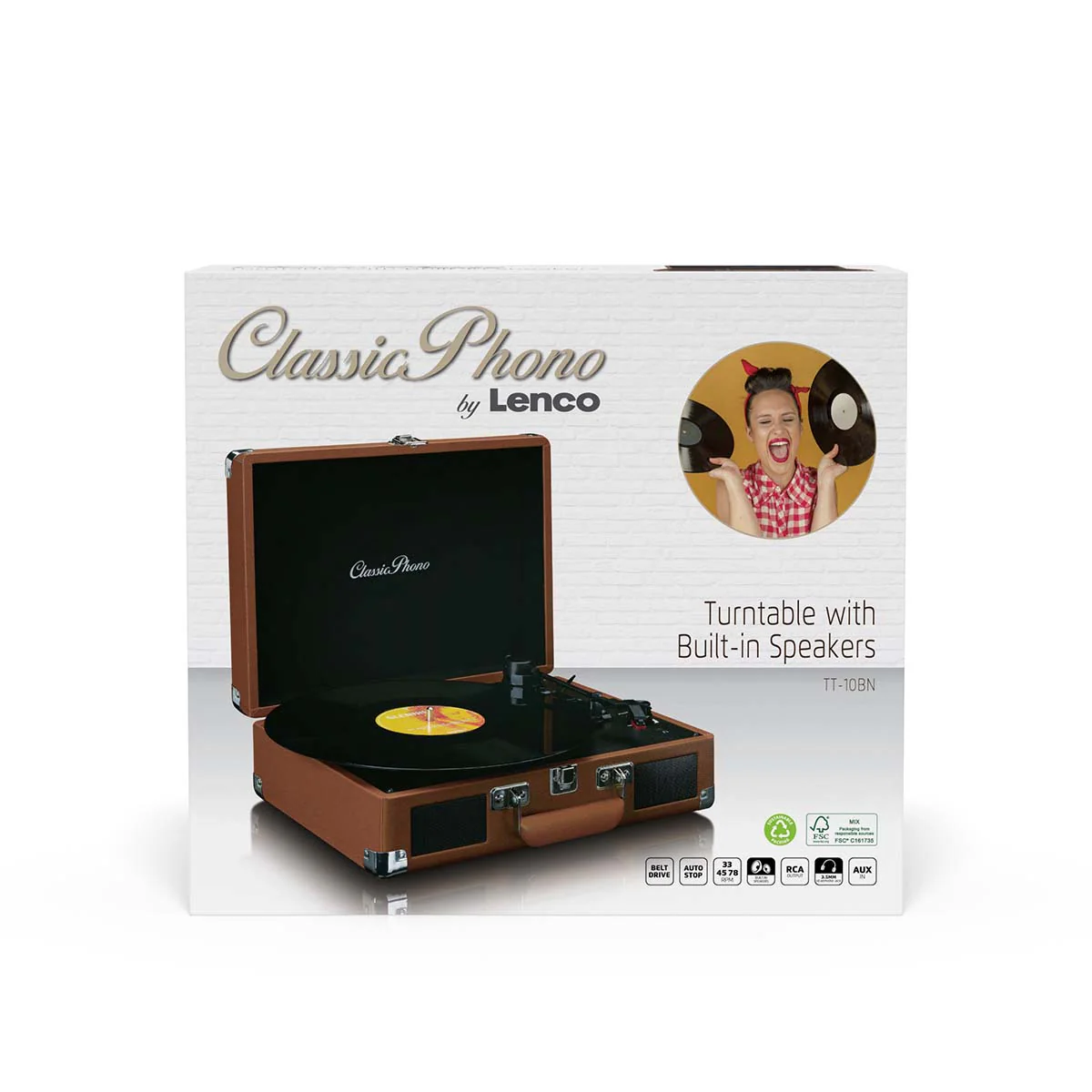 Classic Phono TT-10BN - Valise-platine avec H.P. intégrés - Marron - Image 12