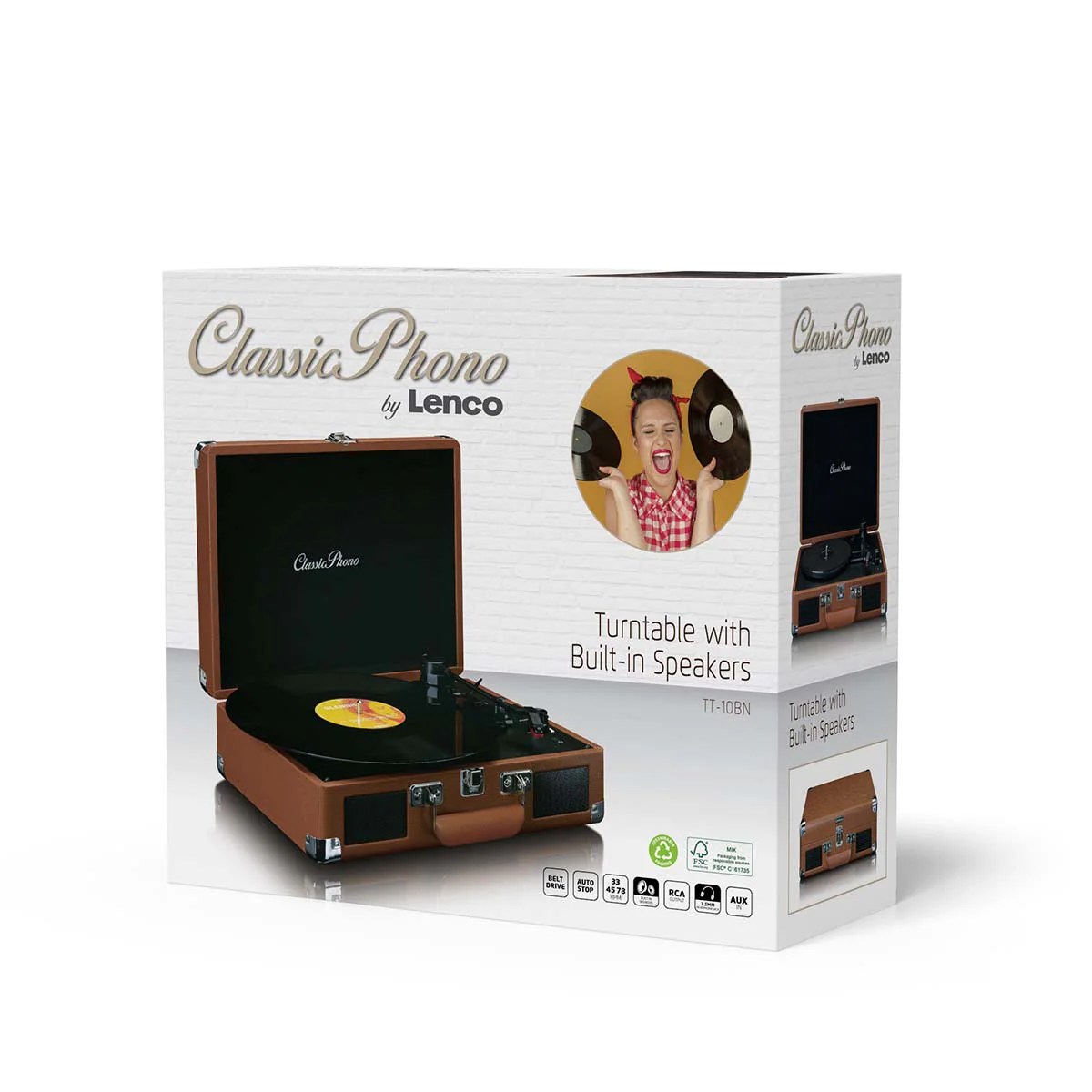 Classic Phono TT-10BN - Valise-platine avec H.P. intégrés - Marron - Image 13