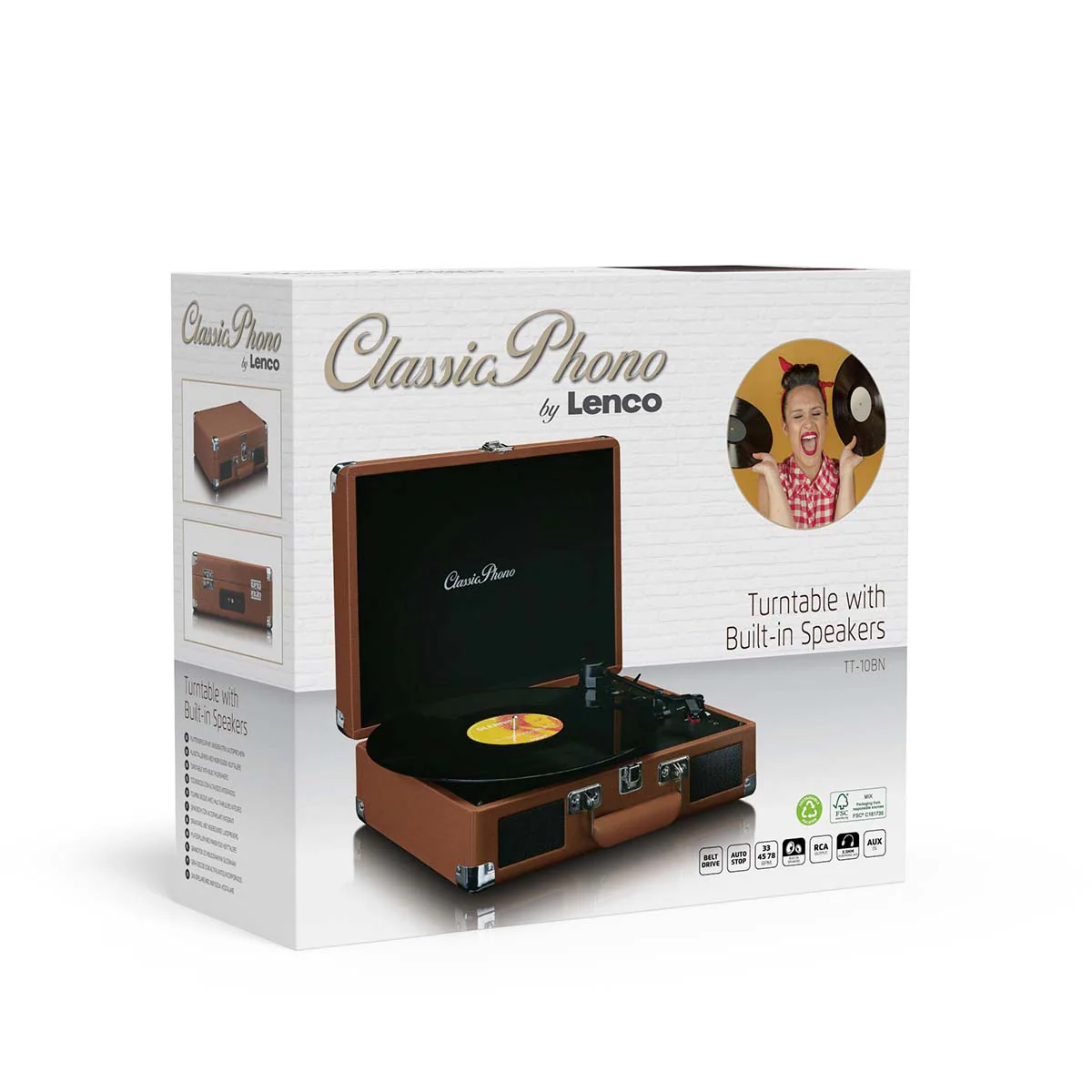 Classic Phono TT-10BN - Valise-platine avec H.P. intégrés - Marron - Image 14