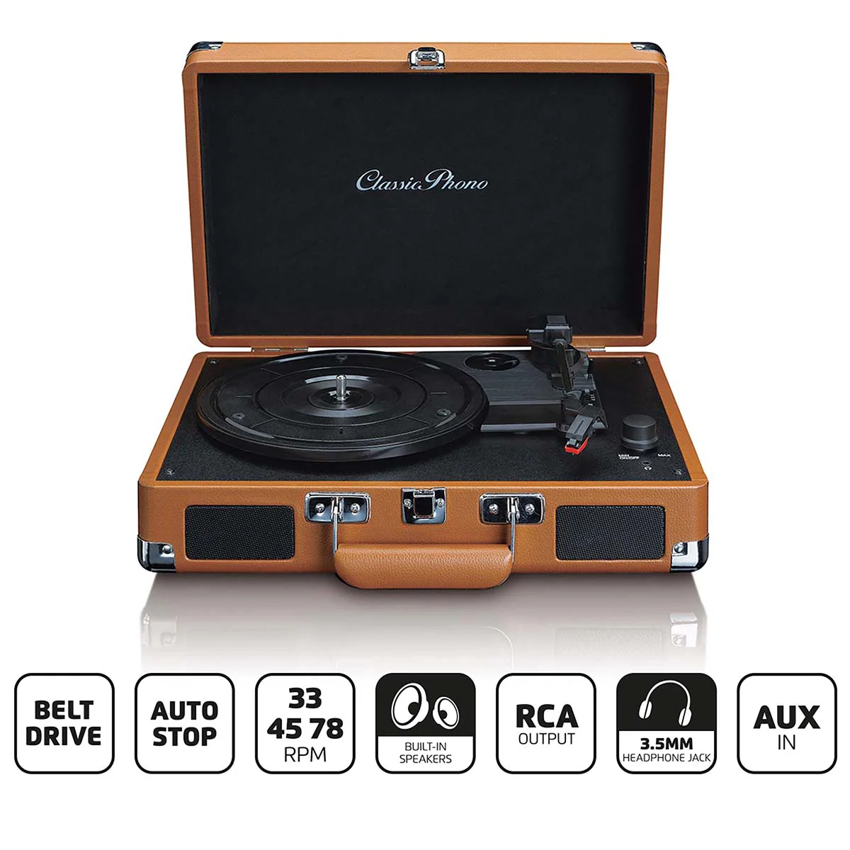 Classic Phono TT-10BN - Valise-platine avec H.P. intégrés - Marron - Image 8