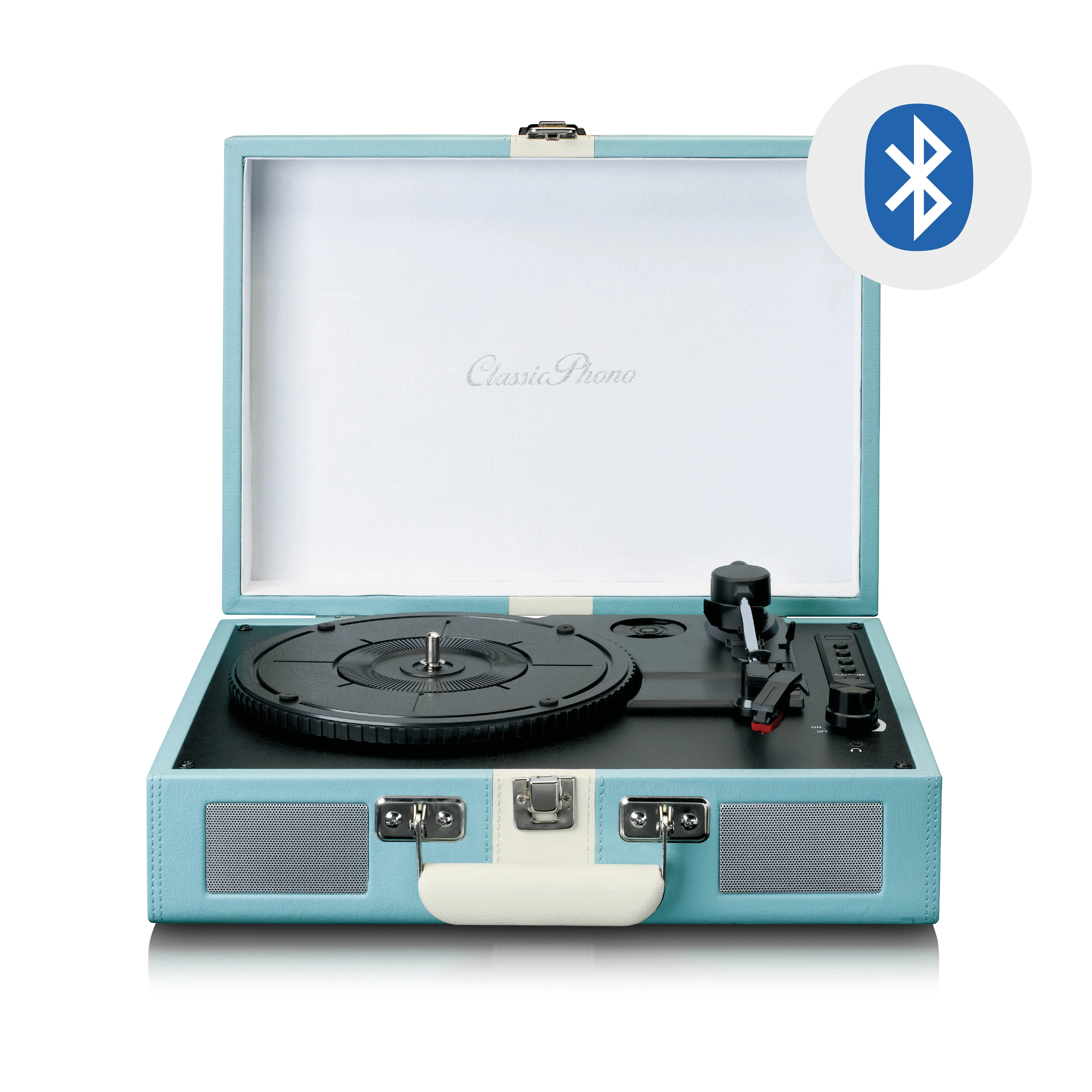 Classic Phono TT-110BUWH - Platine vinyle Bluetooth® avec haut-parleurs intégrés - Bleu Blanc - Image 4