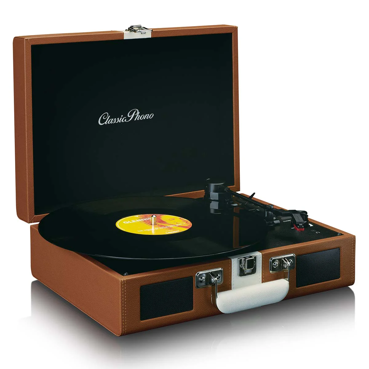 Classic Phono TT-120BNWH - Platine vinyle avec Bluetooth®, haut-parleurs intégrés et batterie rechargeable intégrée - Marron/Blanc - Image 4