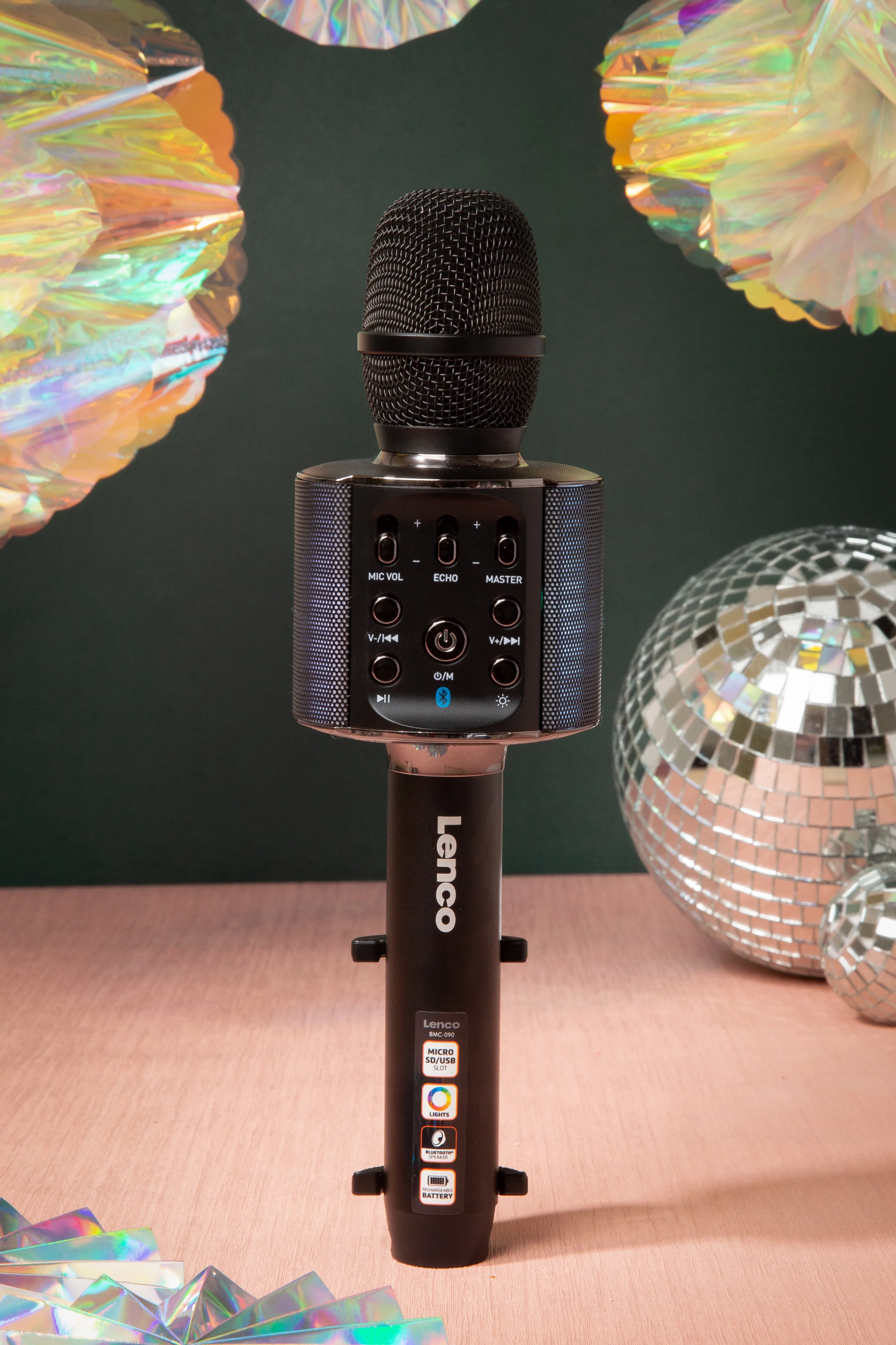 Lenco BMC-090BK - Microphone Bluetooth® pour karaoké avec enceinte et éclairage - Noir - Image 10