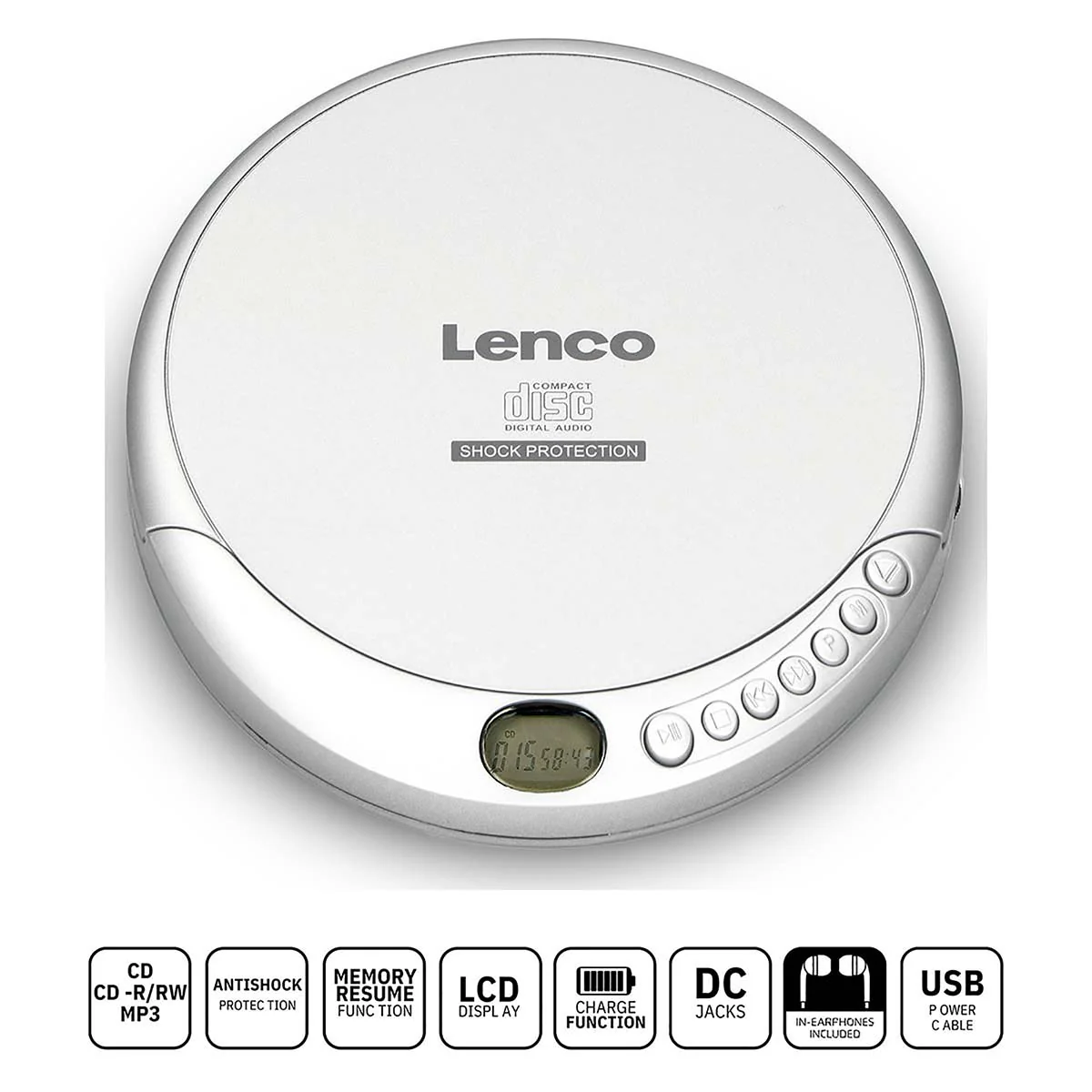 Lenco CD-201SI - Lecteur CD portable avec protection contre les chocs - Argent - Image 10