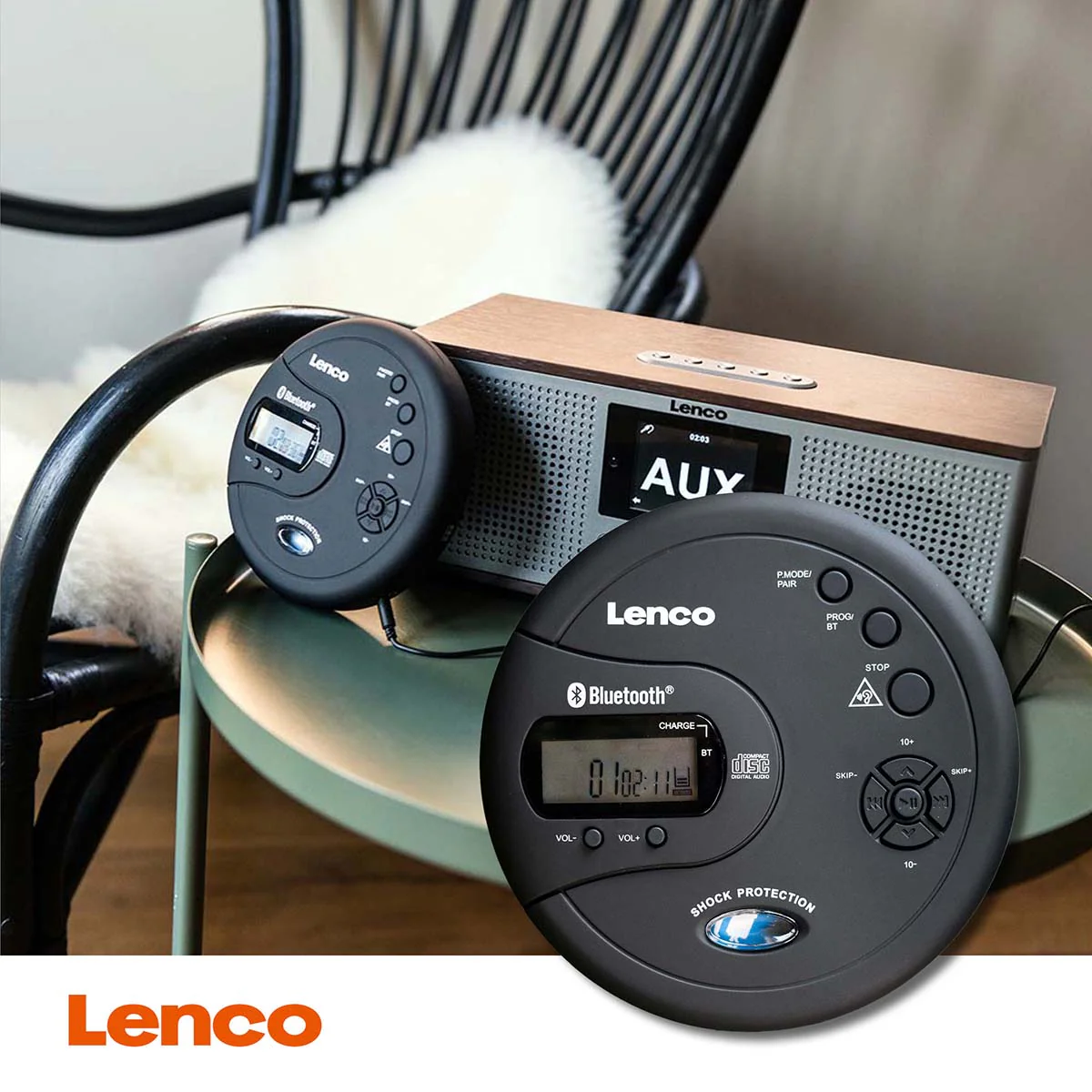 Lenco CD-300BK - Lecteur CD/MP3 Bluetooth® portable avec protection antichoc - Noir - Image 10