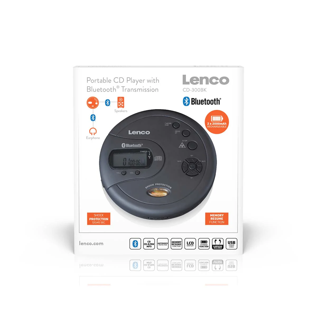 Lenco CD-300BK - Lecteur CD/MP3 Bluetooth® portable avec protection antichoc - Noir - Image 11