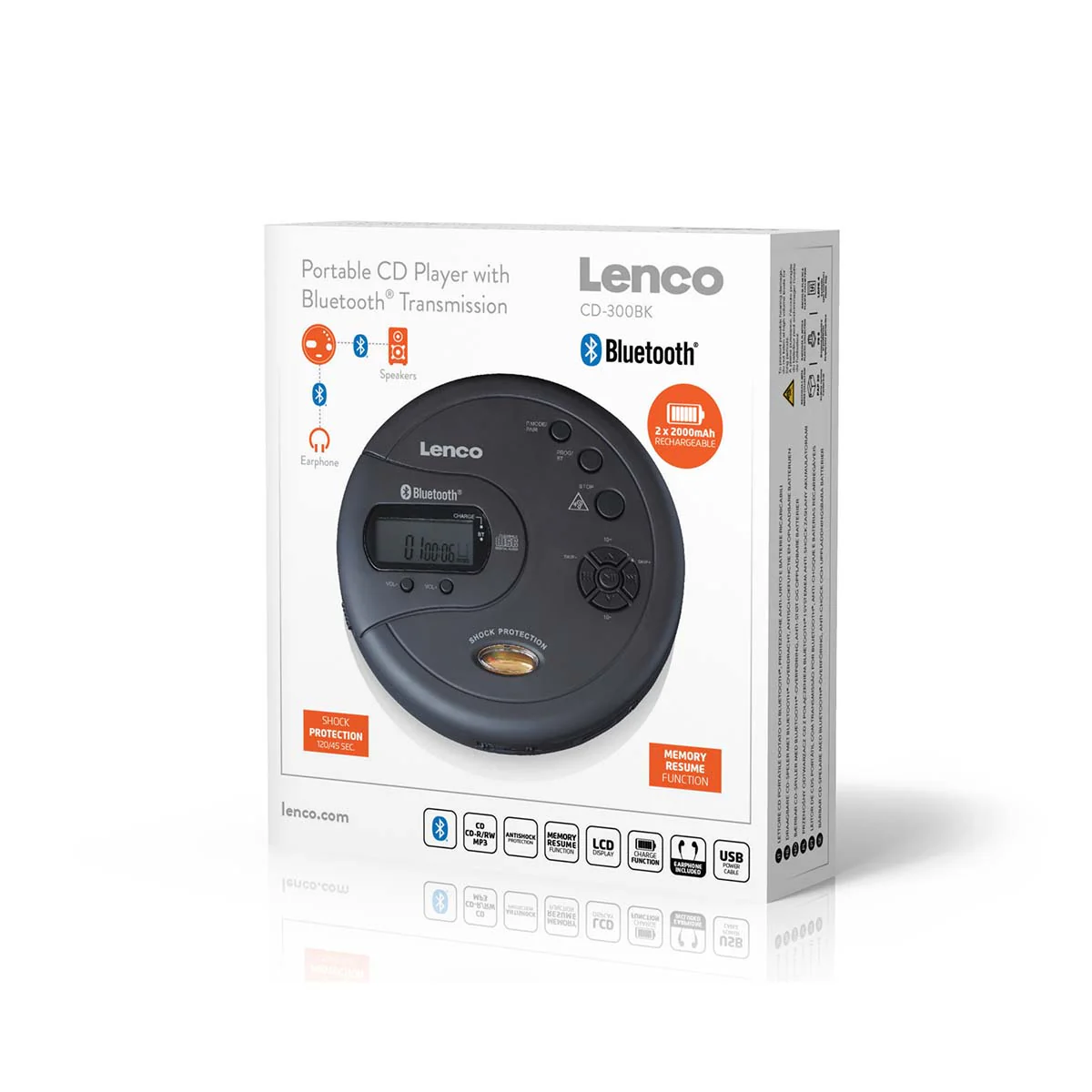 Lenco CD-300BK - Lecteur CD/MP3 Bluetooth® portable avec protection antichoc - Noir - Image 12