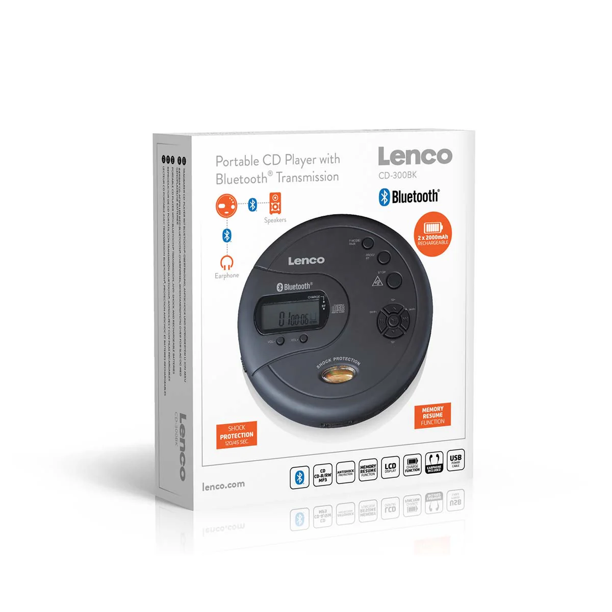 Lenco CD-300BK - Lecteur CD/MP3 Bluetooth® portable avec protection antichoc - Noir - Image 13