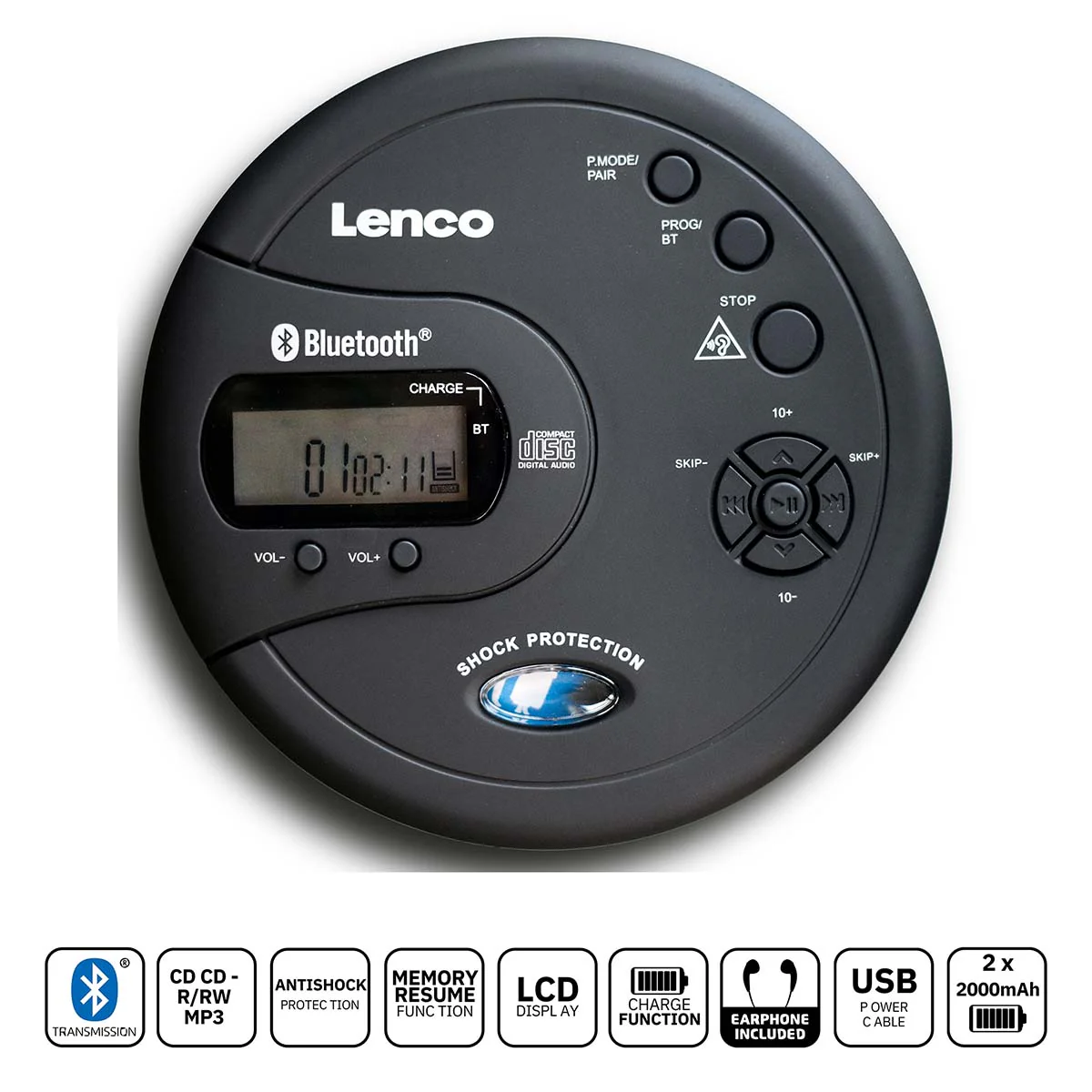 Lenco CD-300BK - Lecteur CD/MP3 Bluetooth® portable avec protection antichoc - Noir - Image 5