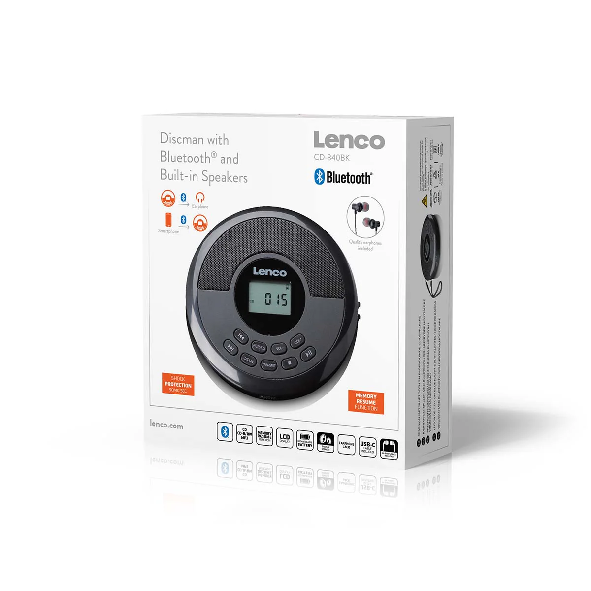 Lenco CD-340BK - Lecteur CD/MP3 portable avec Bluetooth et haut-parleurs intégrés - Noir - Image 10