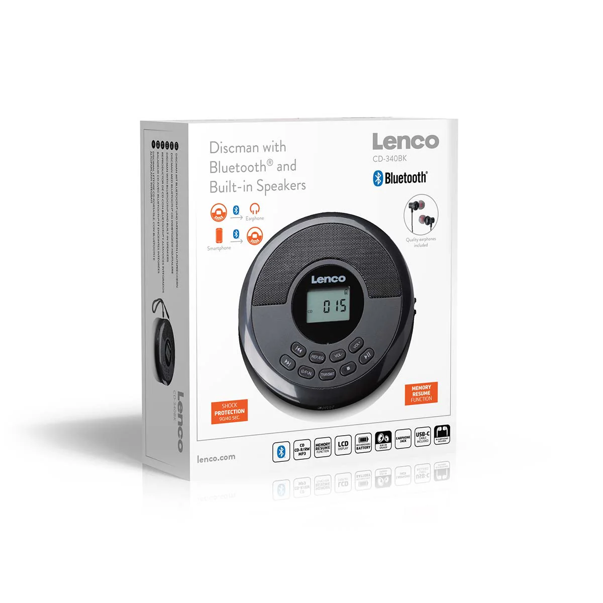 Lenco CD-340BK - Lecteur CD/MP3 portable avec Bluetooth et haut-parleurs intégrés - Noir - Image 11