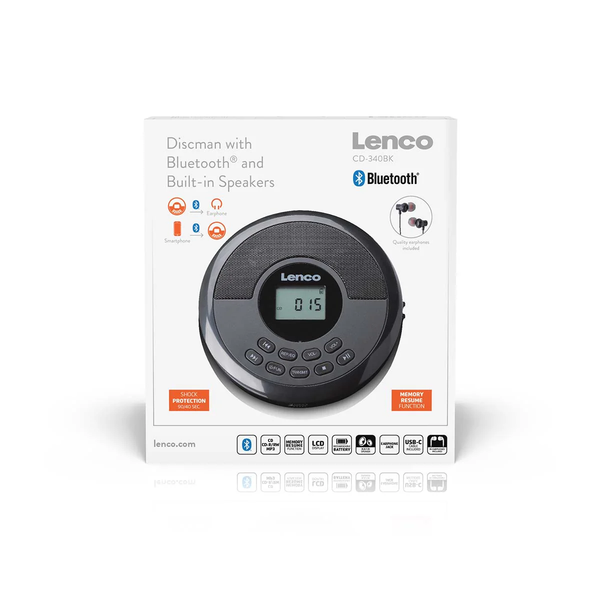 Lenco CD-340BK - Lecteur CD/MP3 portable avec Bluetooth et haut-parleurs intégrés - Noir - Image 9