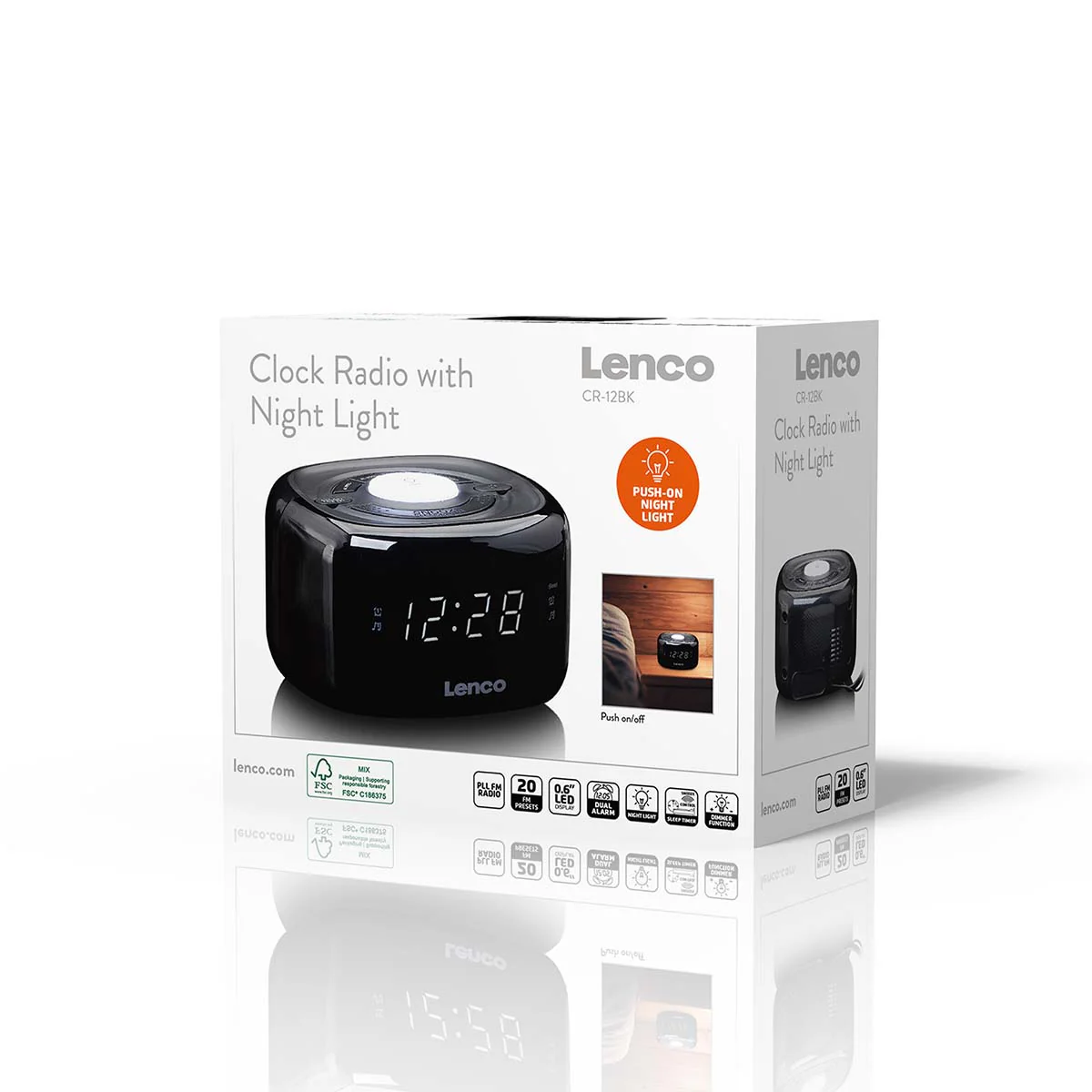 Lenco CR-12BK - Radio-réveil FM avec veilleuse - Noir - Image 10