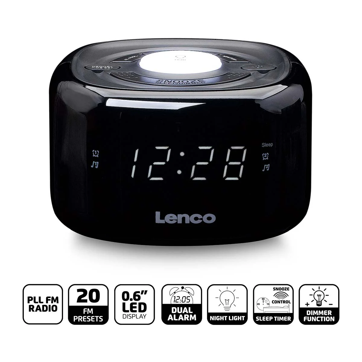 Lenco CR-12BK - Radio-réveil FM avec veilleuse - Noir - Image 6