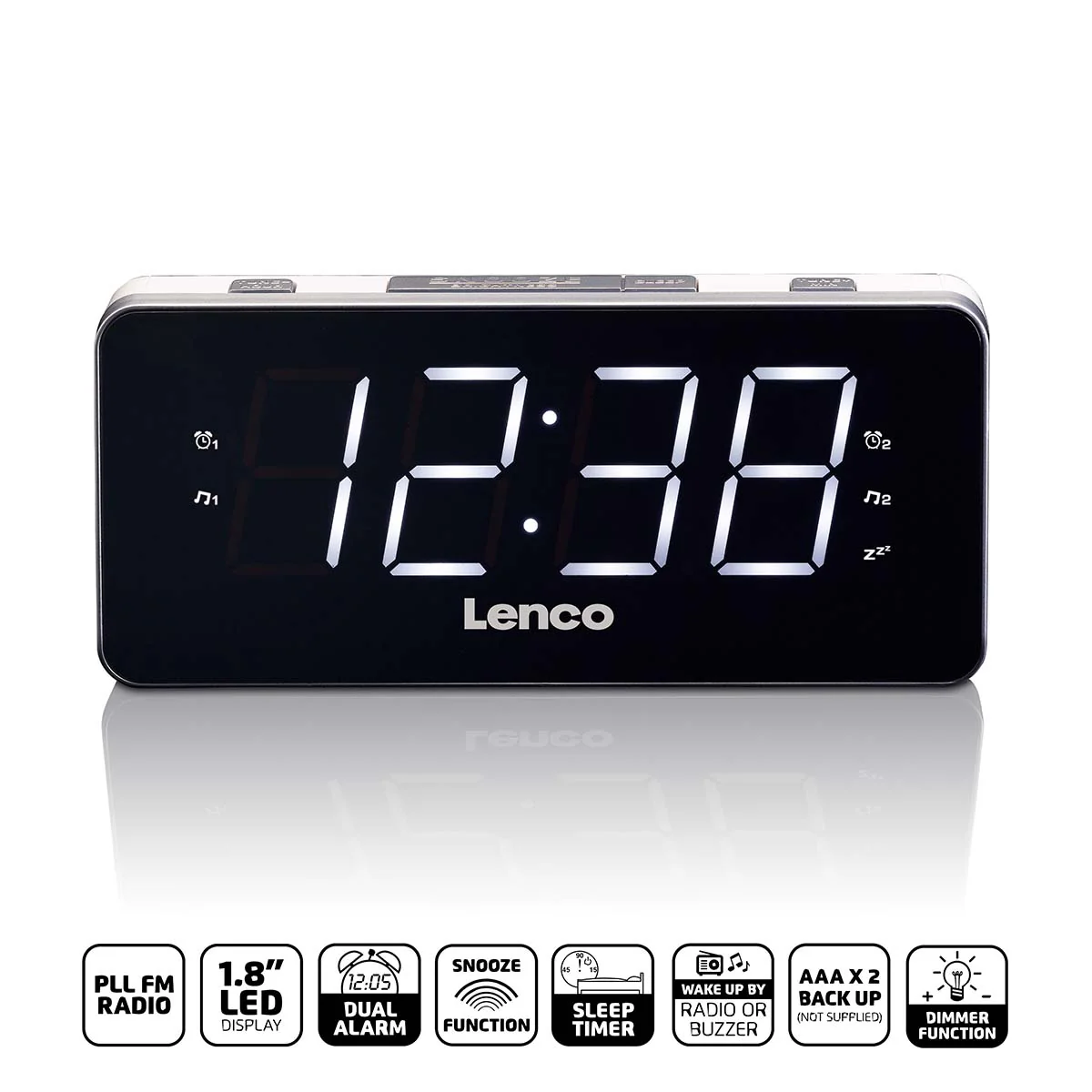 Lenco CR-18 White - Radio-réveil écran LED de 1,8 pouce - Blanc - Image 5