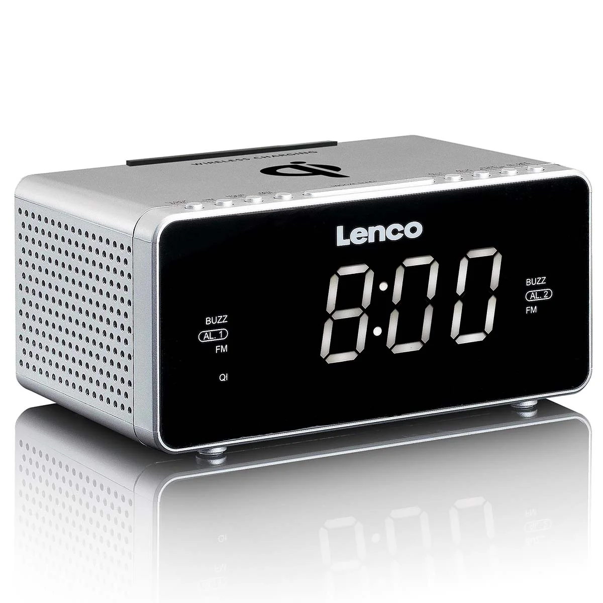 Lenco CR-550SI - Radio-réveil FM stéréo avec USB et chargeur de smartphone sans fil Qi - Argent - Image 3