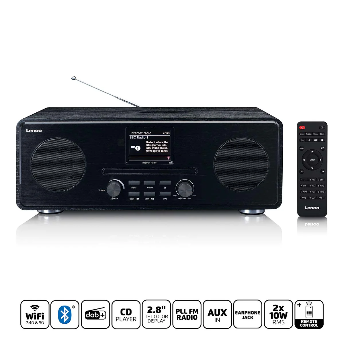Lenco DIR-260BK - Radio Internet/DAB+/FM avec lecteur CD et Bluetooth®, noir - Image 4