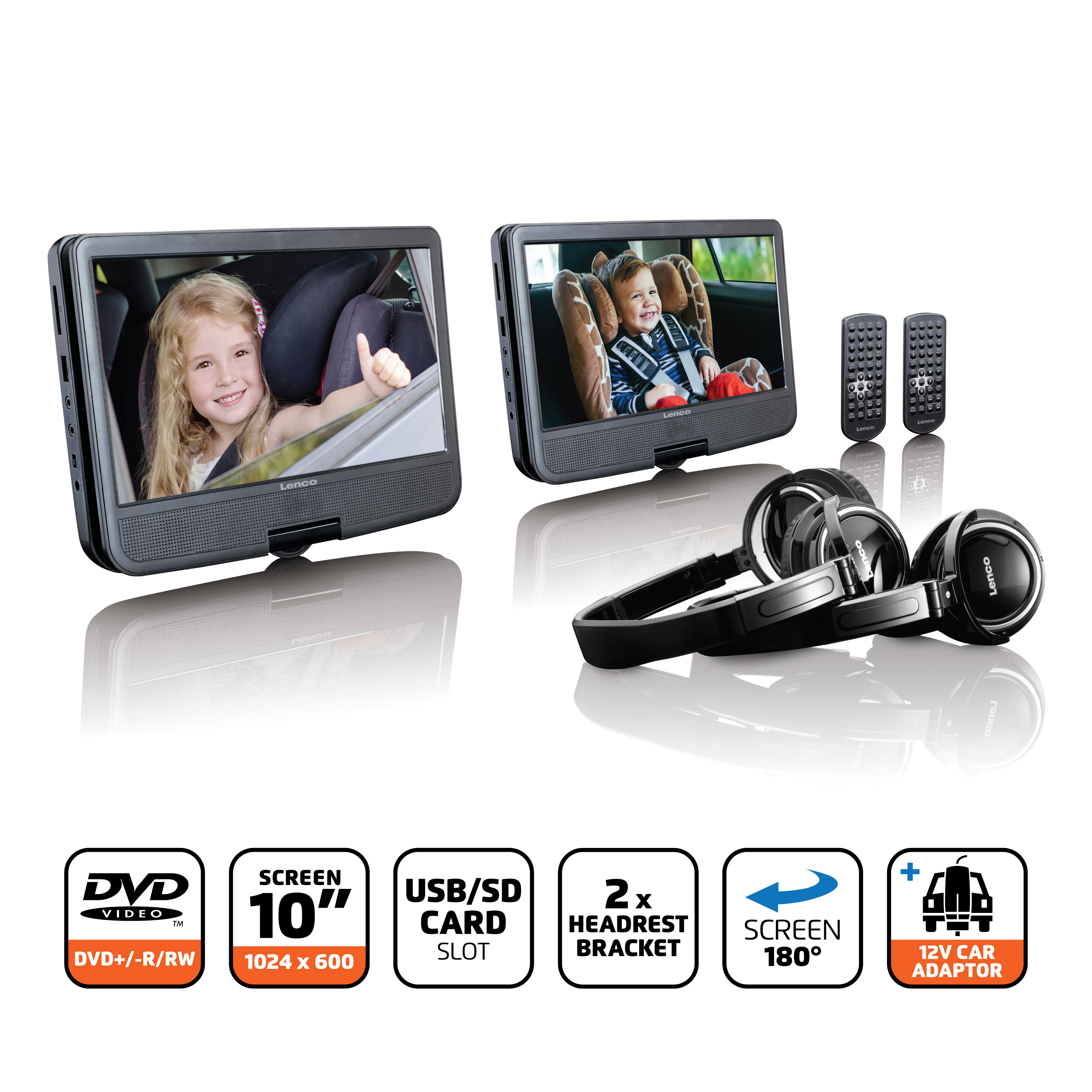 Lenco DVP-1046BK - Deux lecteurs DVD portables de 10 pouces avec batterie rechargeable, deux casques et deux supports de montage pour la voiture - Noir - Image 7