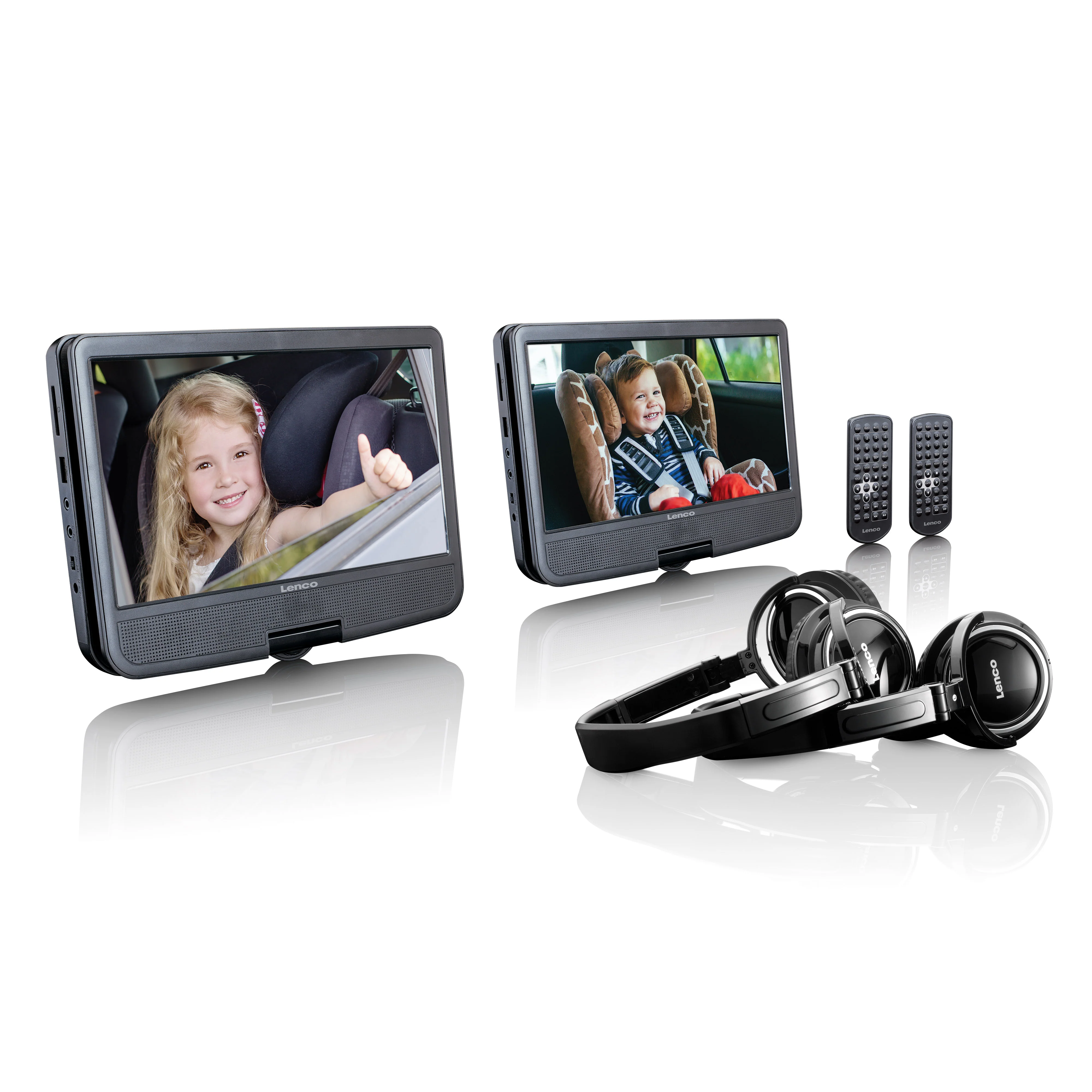 Lenco DVP-1046BK - Deux lecteurs DVD portables de 10 pouces avec batterie rechargeable, deux casques et deux supports de montage pour la voiture - Noir - Image 9