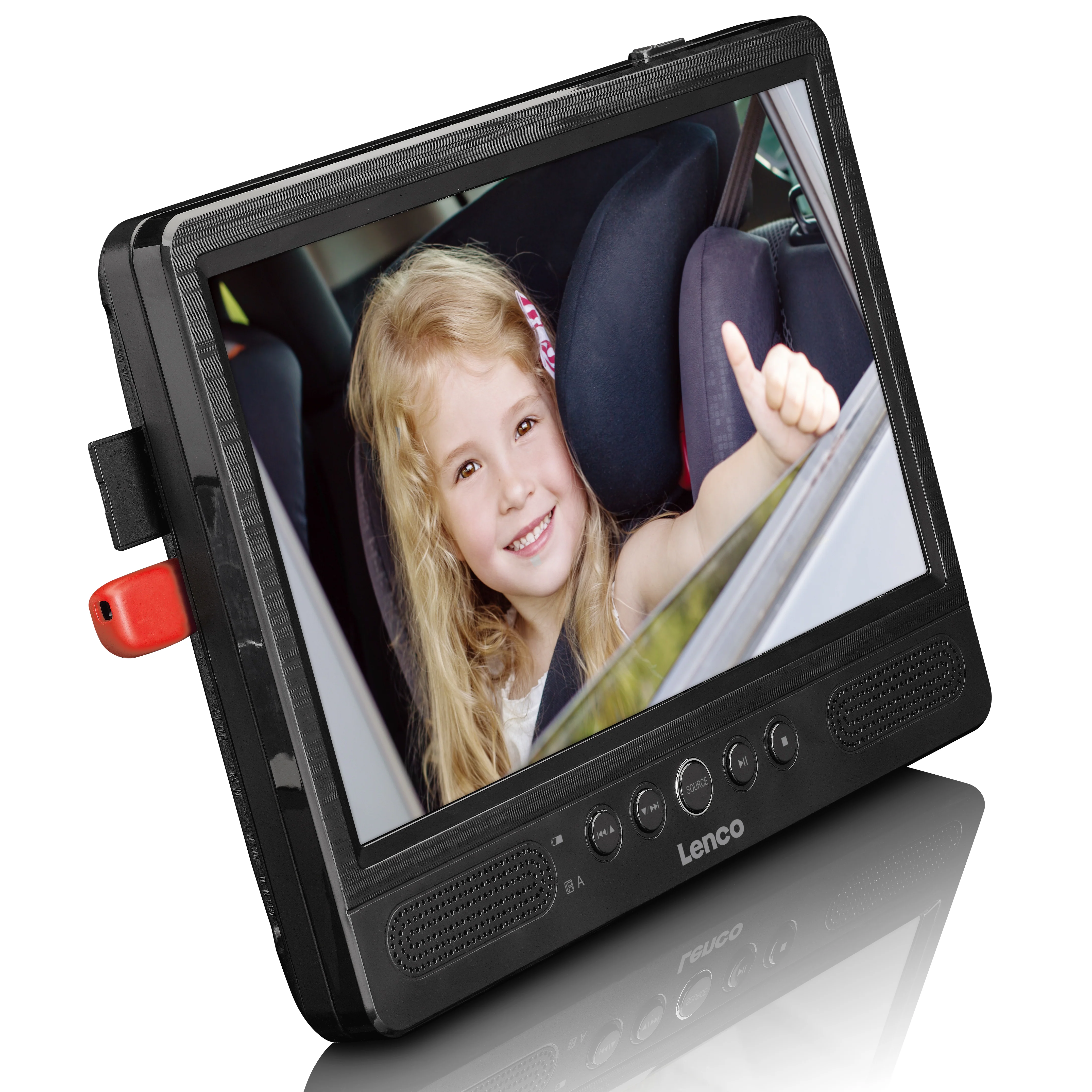 Lenco DVP-1045 - lecteur DVD portable 2 x 10 pouces avec connexion USB, emplacement pour carte SD, pile intégrée, deux casques et deux supports - Noir - Image 3
