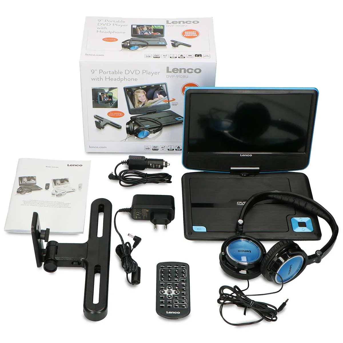Lenco DVP-910BU - Lecteur DVD portable de 9 pouces avec casque, port USB et dispositif de suspension - Bleu/noir - Image 17