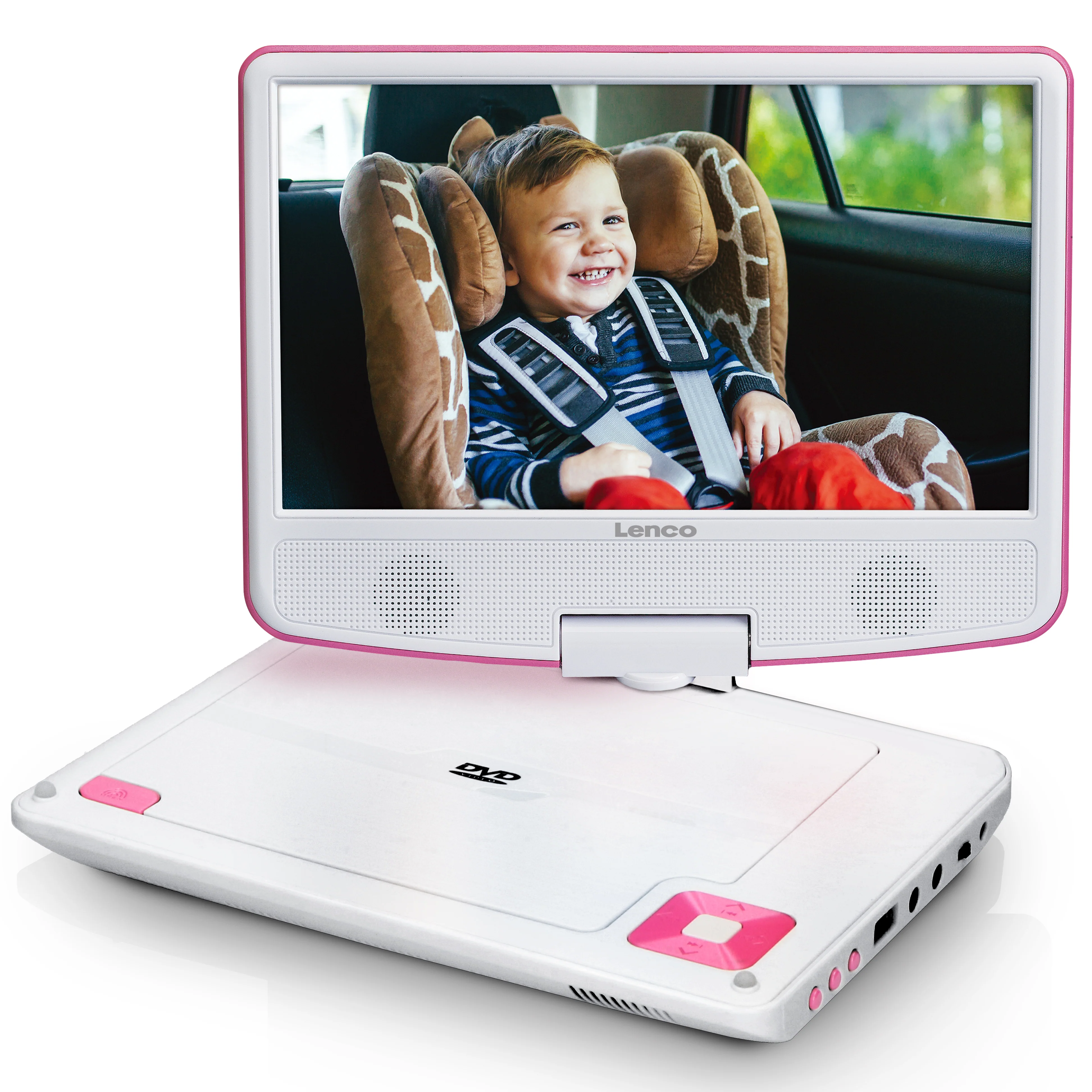 Lenco DVP-910PK - Lecteur DVD portable de 9 pouces avec casque, port USB et dispositif de suspension - Rose/blanc - Image 11