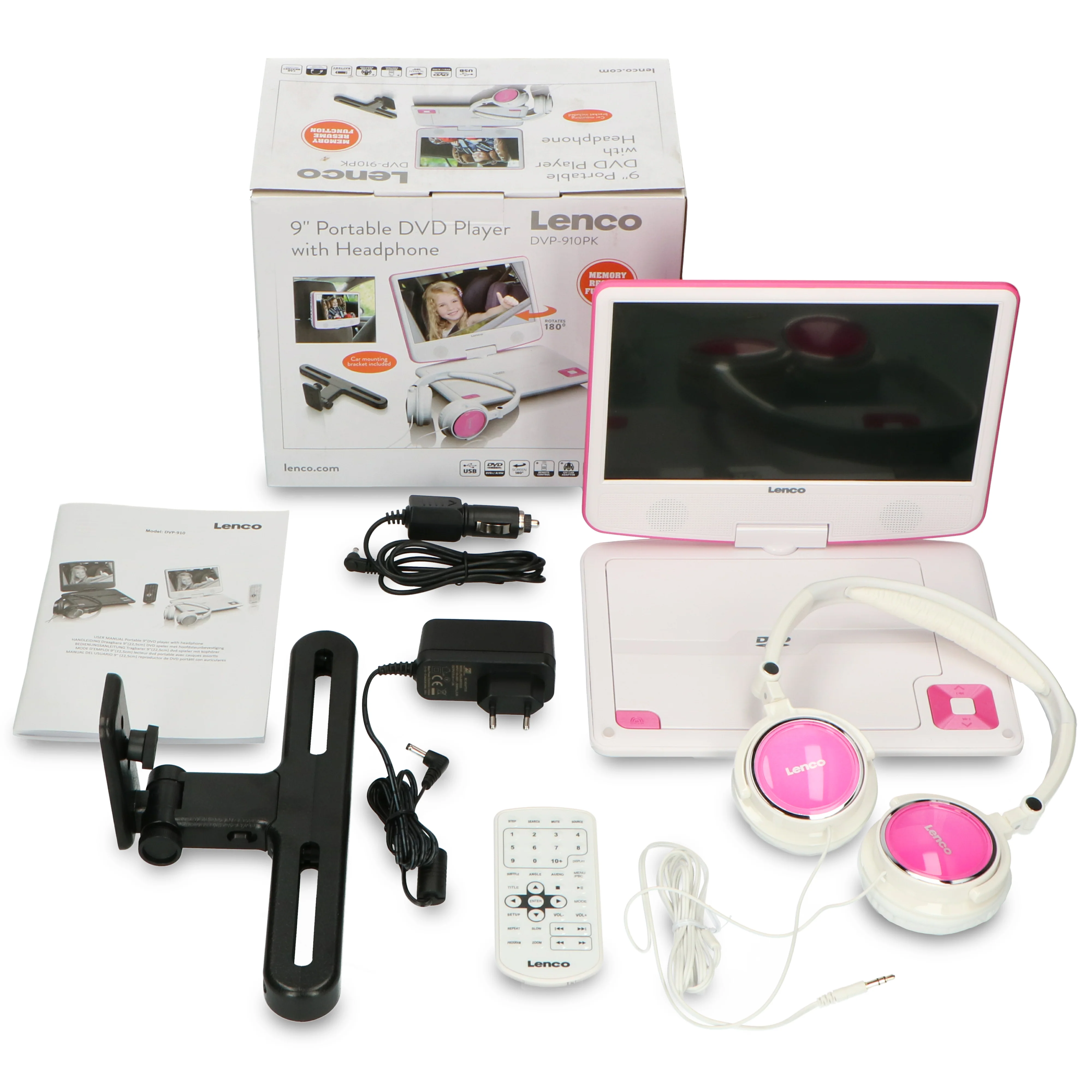 Lenco DVP-910PK - Lecteur DVD portable de 9 pouces avec casque, port USB et dispositif de suspension - Rose/blanc - Image 14