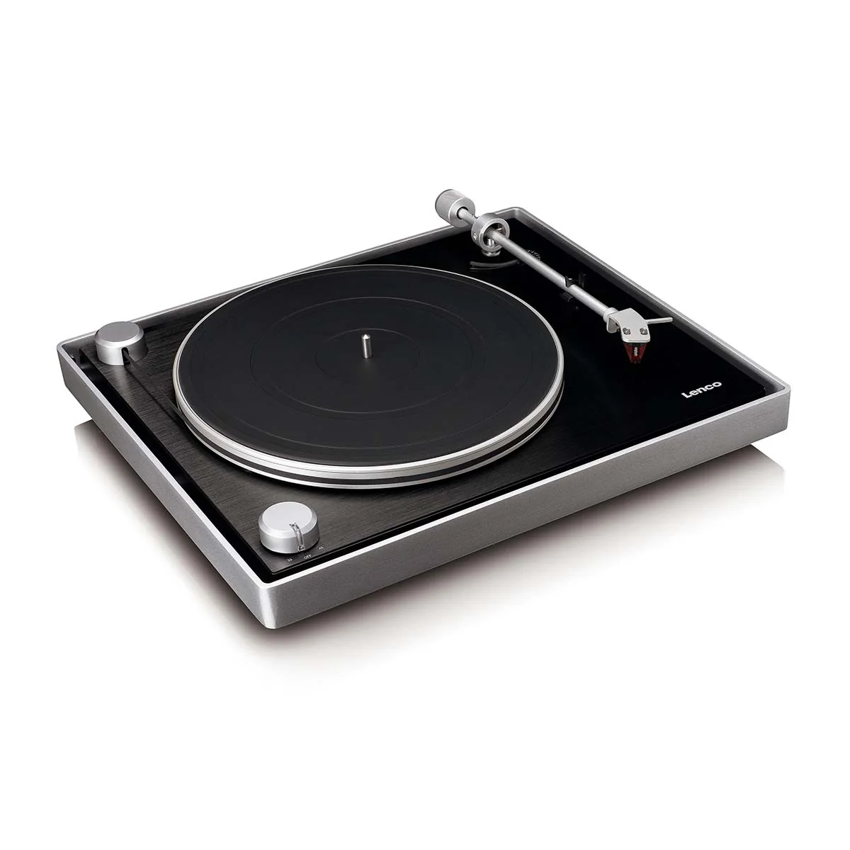 Lenco L-455BK - Platine vinyle avec entraînement par courroie visible, cadre en aluminium brossé et cellule à aimant mobile Ortofon 2M RED - Noir - Image 10