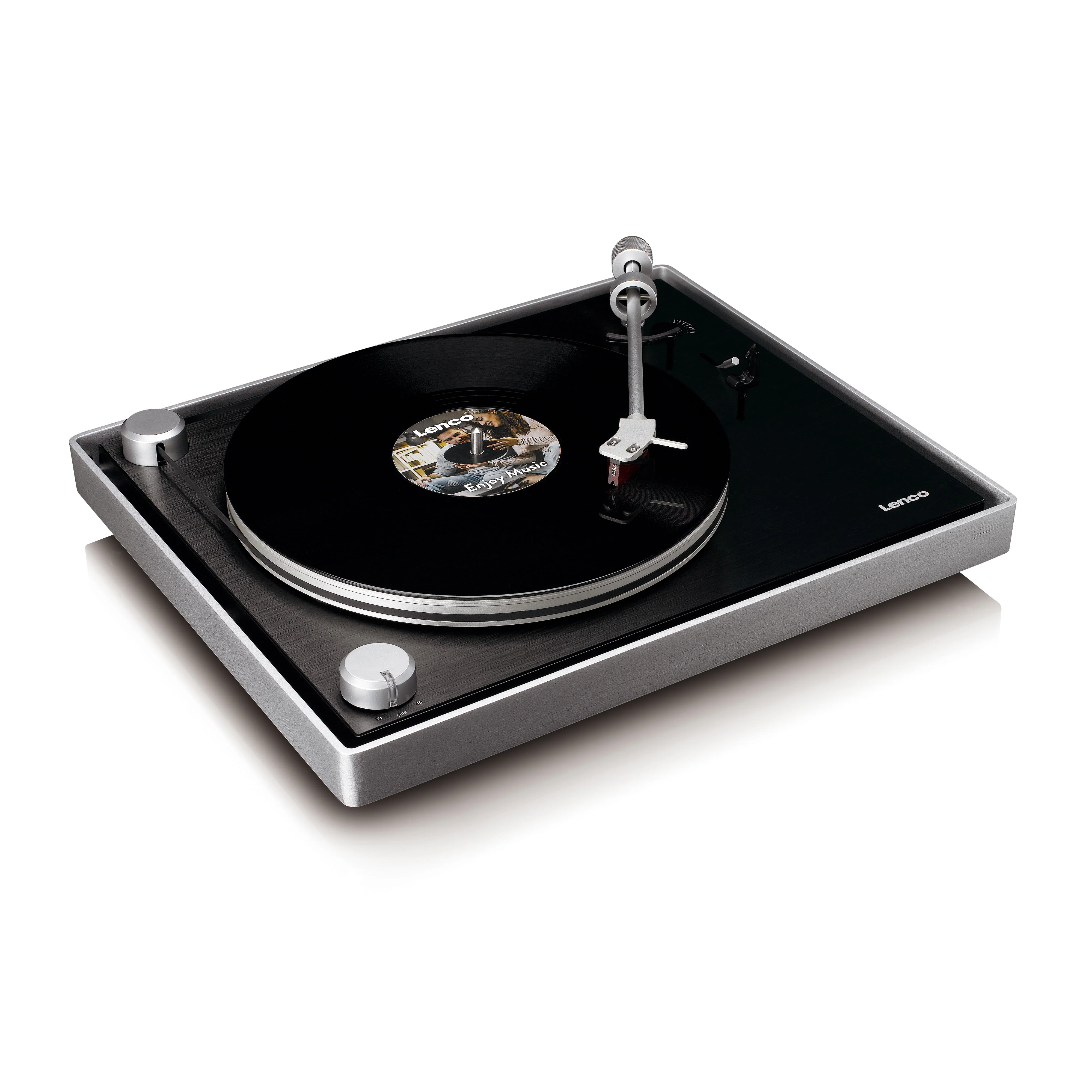 Lenco L-455BK - Platine vinyle avec entraînement par courroie visible, cadre en aluminium brossé et cellule à aimant mobile Ortofon 2M RED - Noir - Image 11