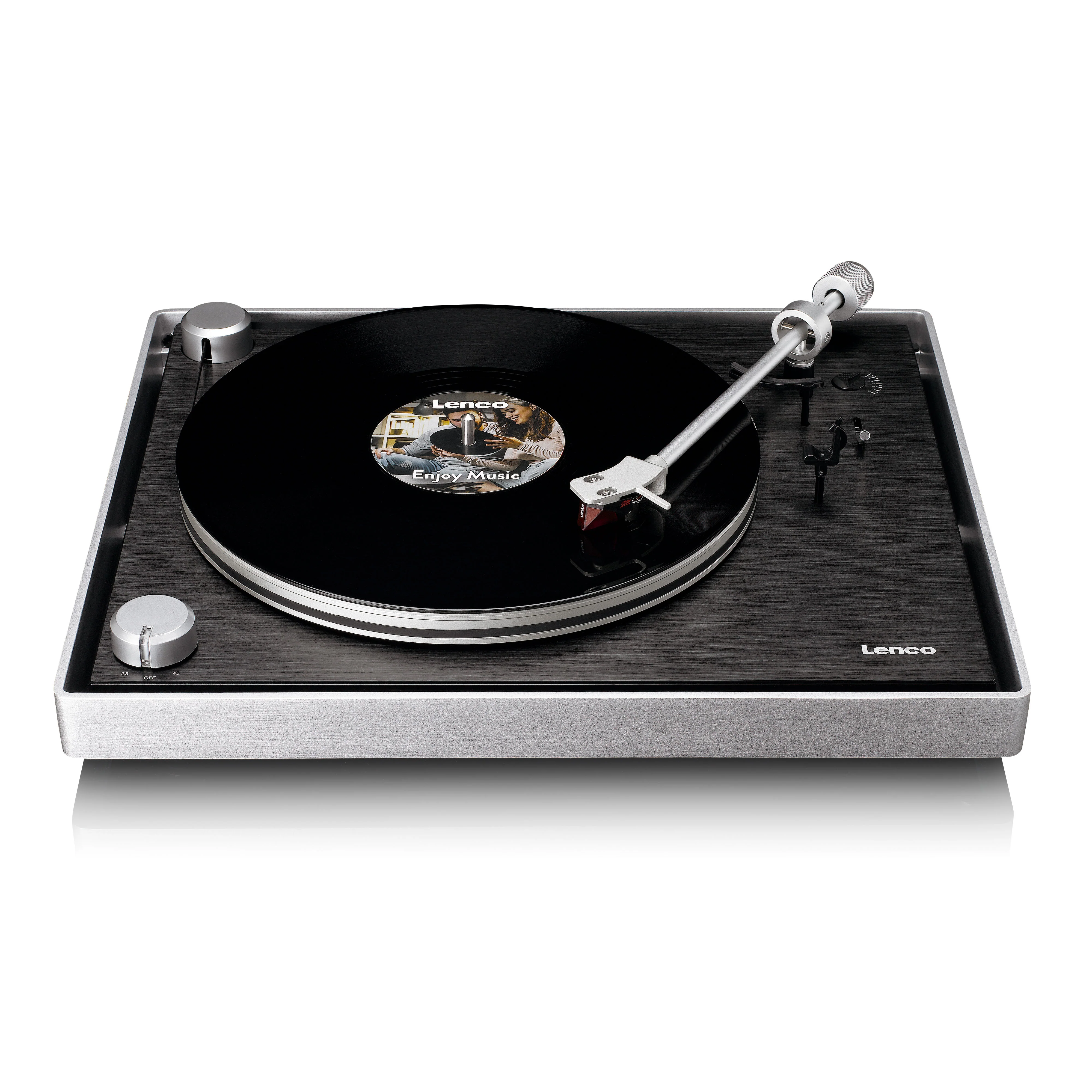 Lenco L-455BK - Platine vinyle avec entraînement par courroie visible, cadre en aluminium brossé et cellule à aimant mobile Ortofon 2M RED - Noir - Image 12