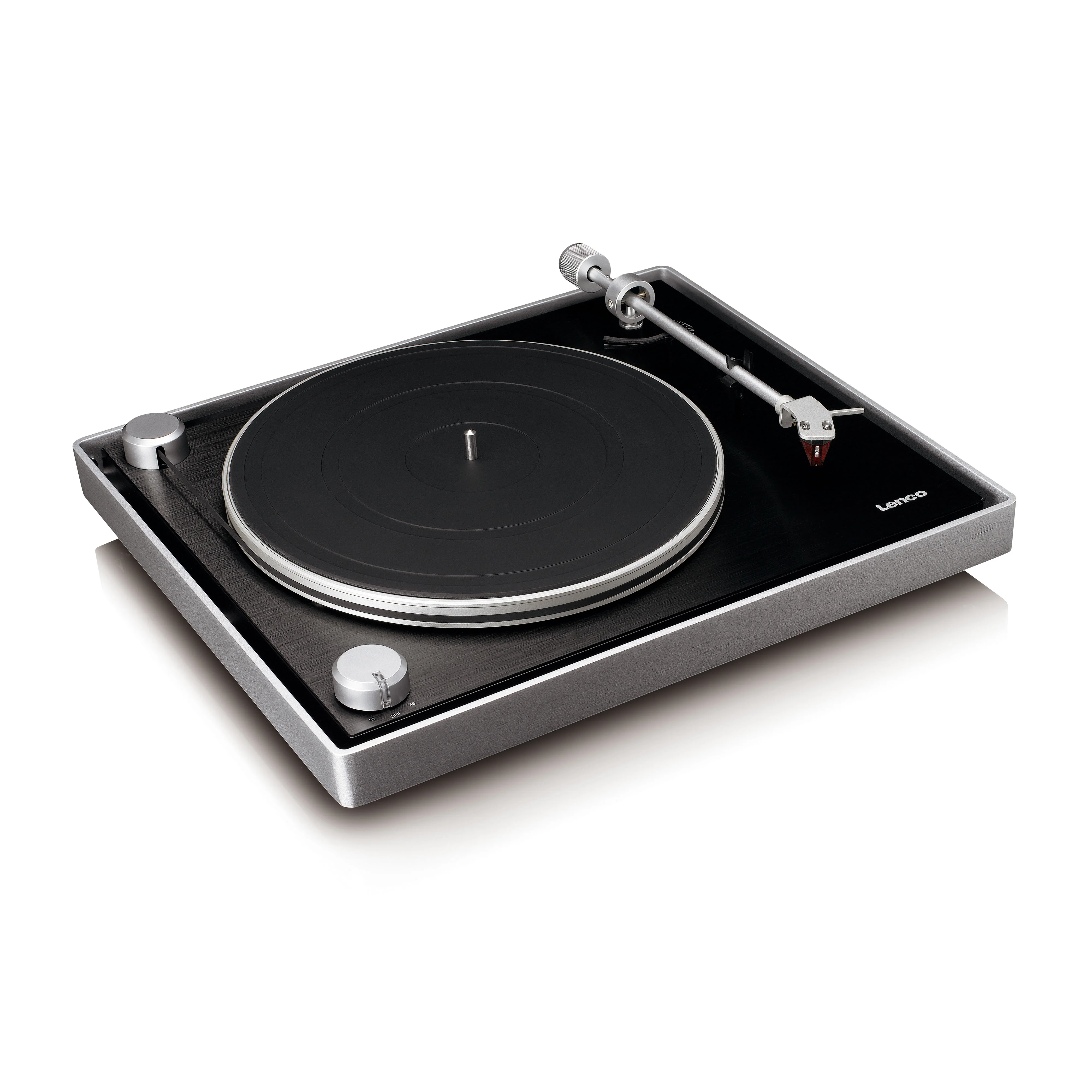 Lenco L-455BK - Platine vinyle avec entraînement par courroie visible, cadre en aluminium brossé et cellule à aimant mobile Ortofon 2M RED - Noir - Image 13