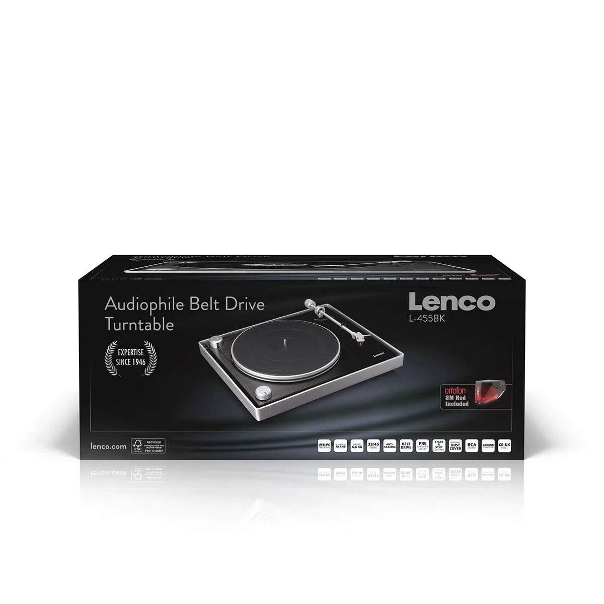 Lenco L-455BK - Platine vinyle avec entraînement par courroie visible, cadre en aluminium brossé et cellule à aimant mobile Ortofon 2M RED - Noir - Image 18