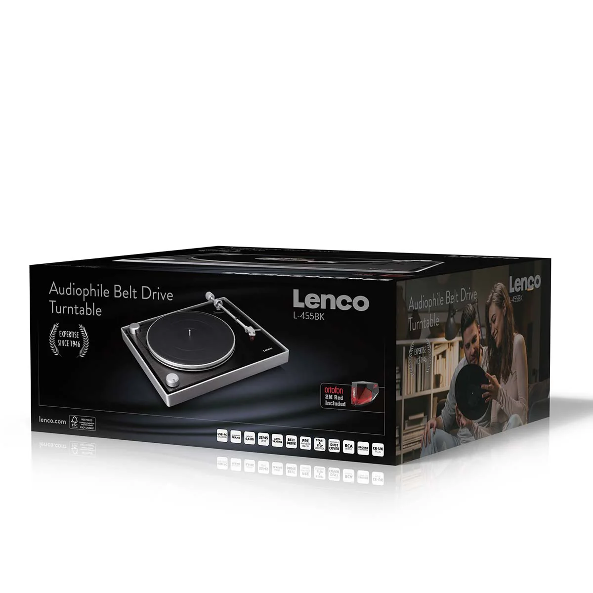 Lenco L-455BK - Platine vinyle avec entraînement par courroie visible, cadre en aluminium brossé et cellule à aimant mobile Ortofon 2M RED - Noir - Image 19