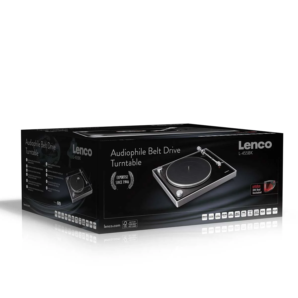 Lenco L-455BK - Platine vinyle avec entraînement par courroie visible, cadre en aluminium brossé et cellule à aimant mobile Ortofon 2M RED - Noir - Image 20