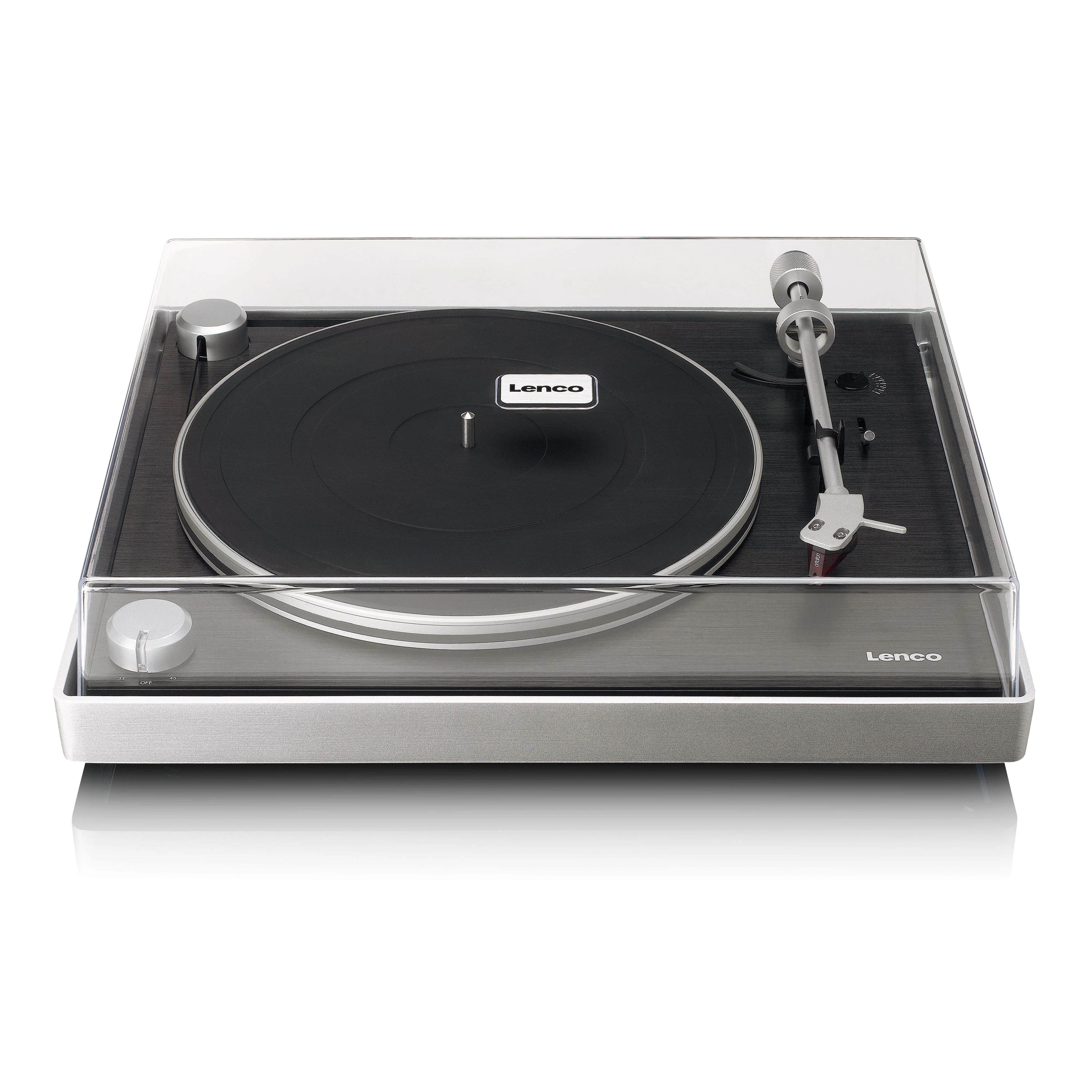 Lenco L-455BK - Platine vinyle avec entraînement par courroie visible, cadre en aluminium brossé et cellule à aimant mobile Ortofon 2M RED - Noir - Image 3