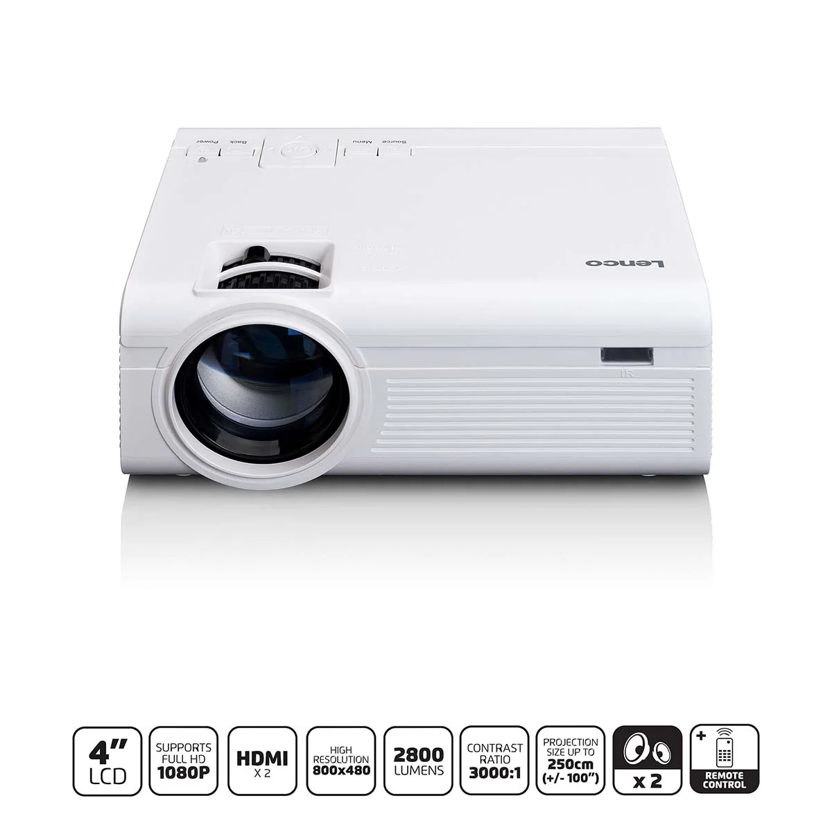 Lenco LPJ-280WH - Video projecteur LCD haute résolution, supporte le contenu Full HD 1080P - Blanc - Image 10
