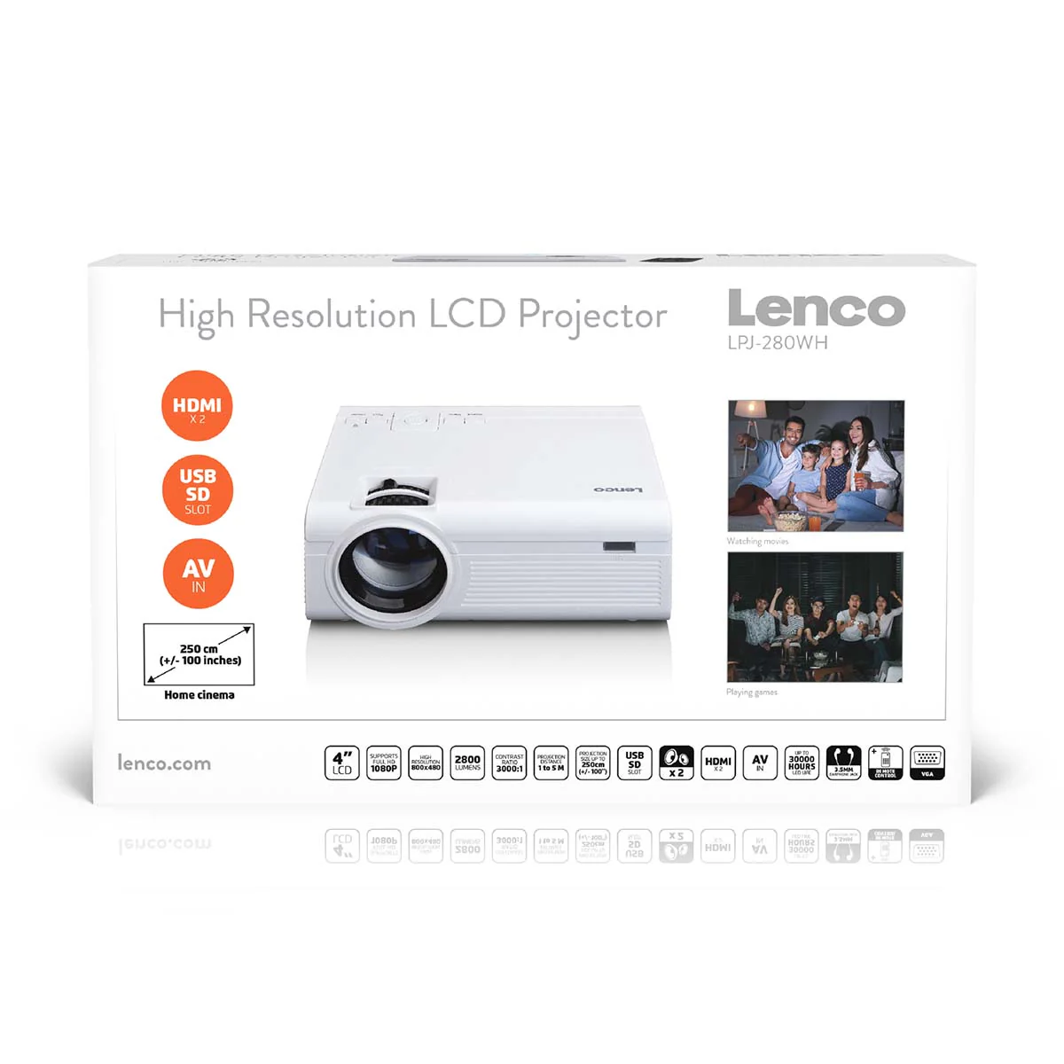 Lenco LPJ-280WH - Video projecteur LCD haute résolution, supporte le contenu Full HD 1080P - Blanc - Image 14