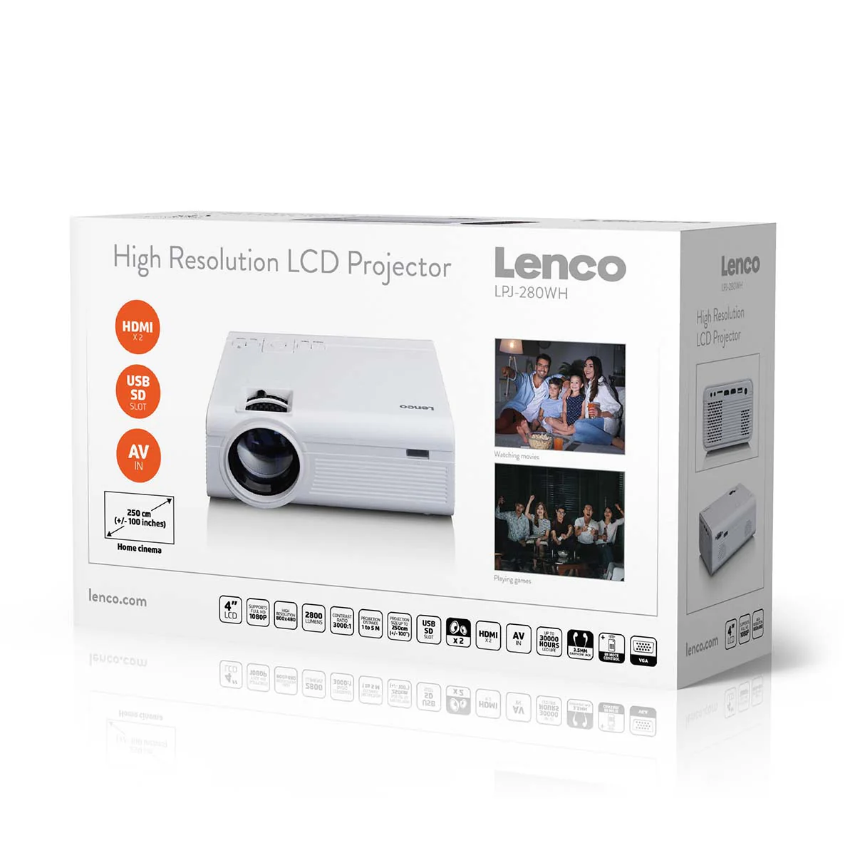 Lenco LPJ-280WH - Video projecteur LCD haute résolution, supporte le contenu Full HD 1080P - Blanc - Image 15