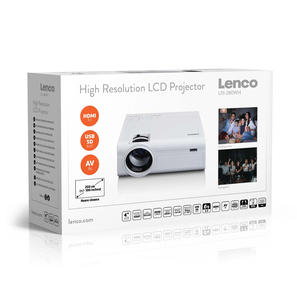Lenco LPJ-280WH - Video projecteur LCD haute résolution, supporte le contenu Full HD 1080P - Blanc - Image 16