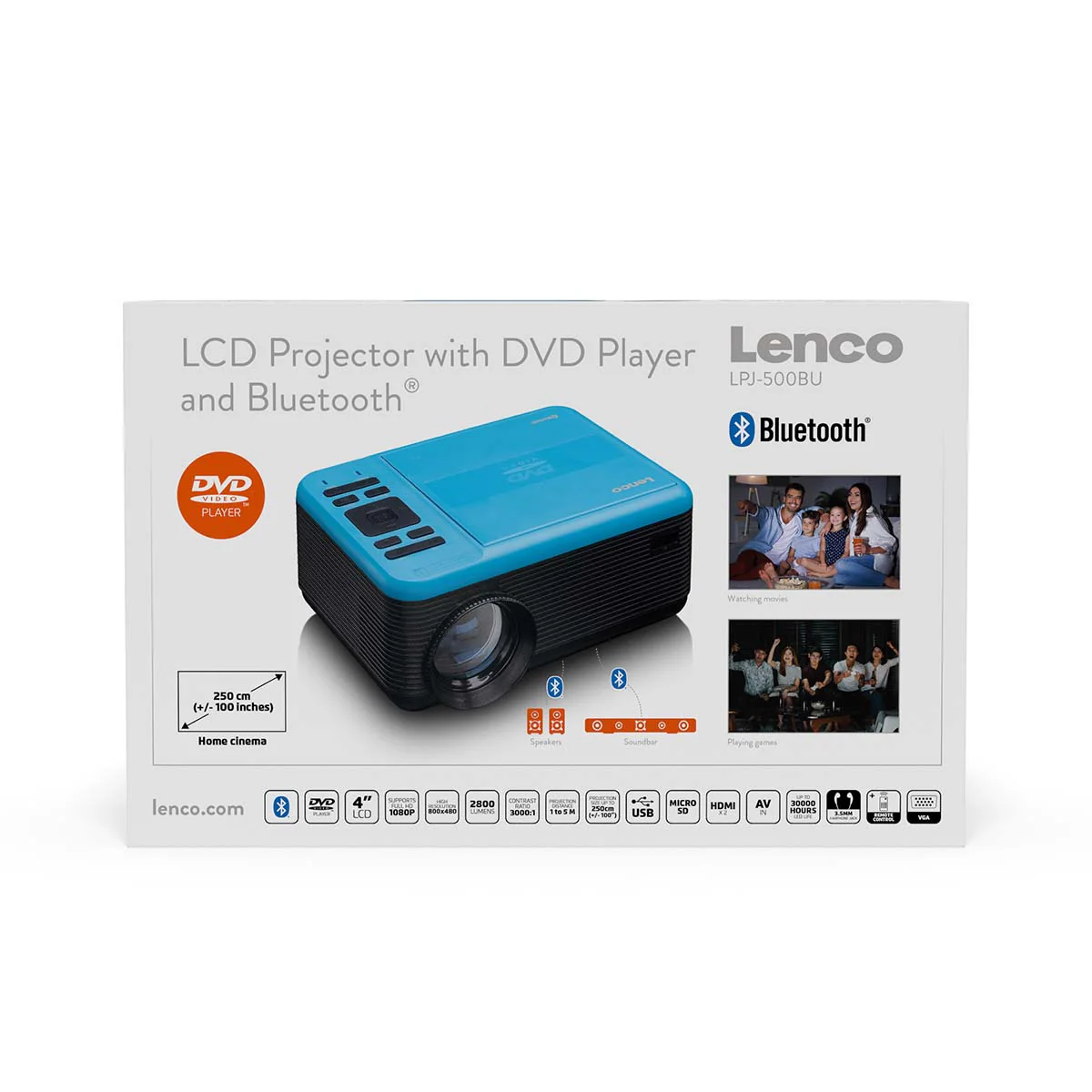 Lenco LPJ-500BU - Projecteur LCD avec lecteur DVD et connexion Bluetooth® - Bleu - Image 22