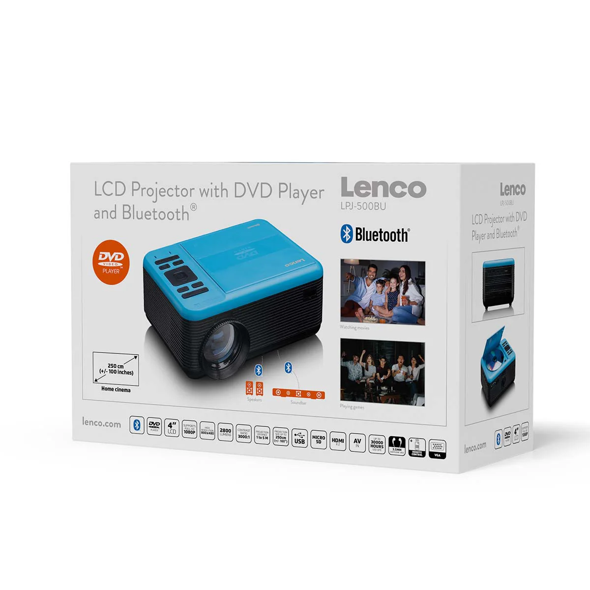 Lenco LPJ-500BU - Projecteur LCD avec lecteur DVD et connexion Bluetooth® - Bleu - Image 23