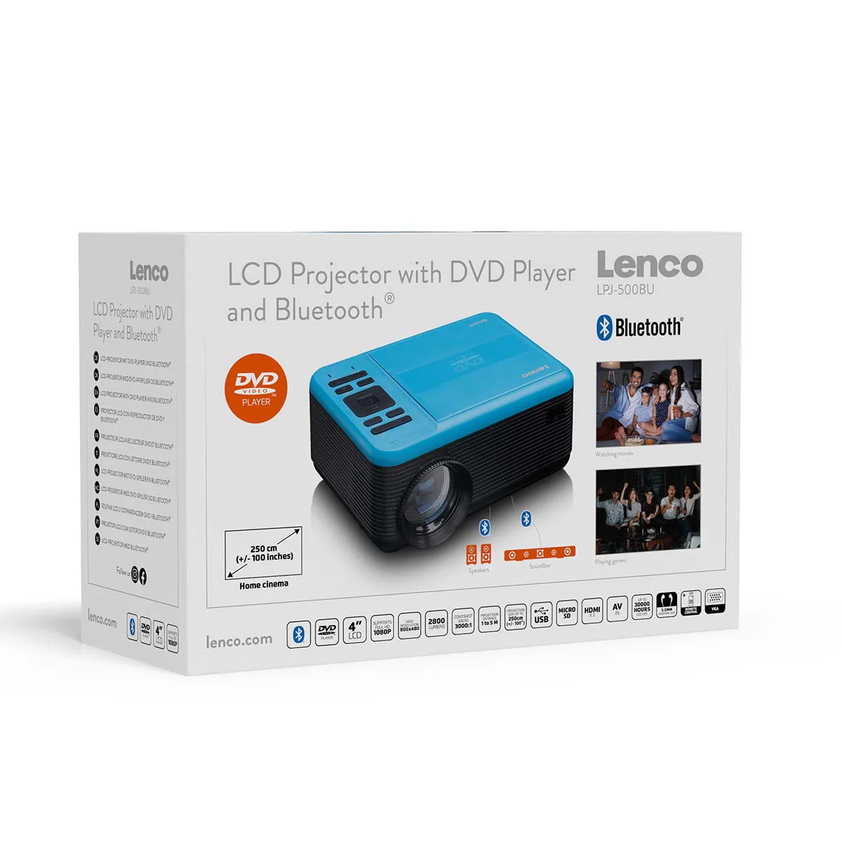 Lenco LPJ-500BU - Projecteur LCD avec lecteur DVD et connexion Bluetooth® - Bleu - Image 24