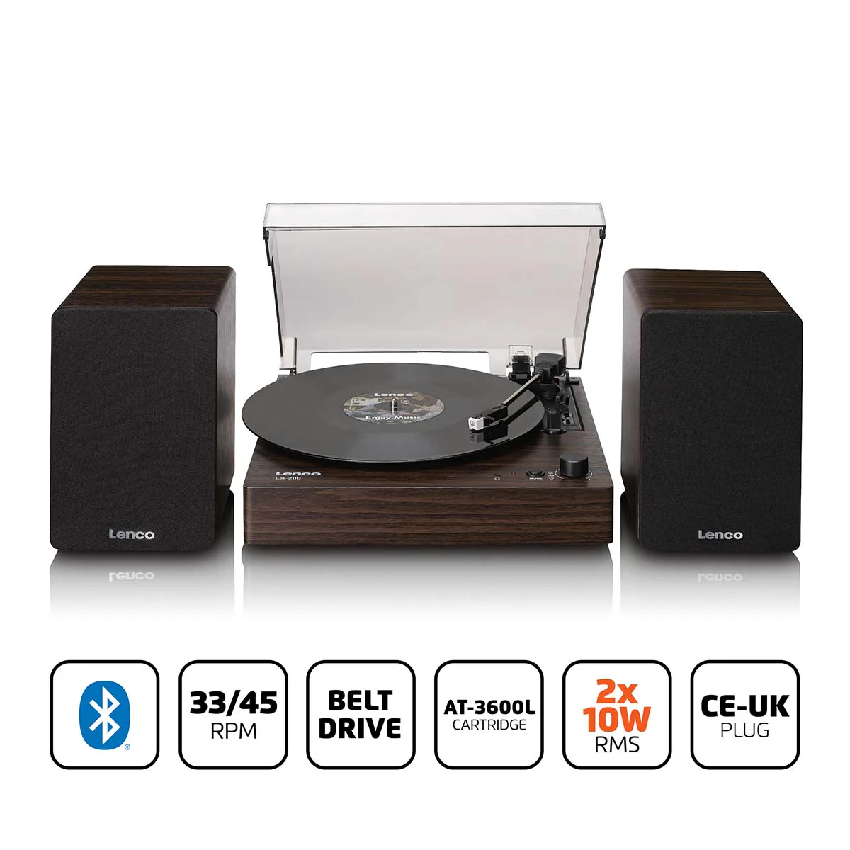LENCO LS-200WD - Platine vinyle avec Bluetooth® - Deux haut-parleurs externes et amplificateur stéréo intégré - Bois - Image 8