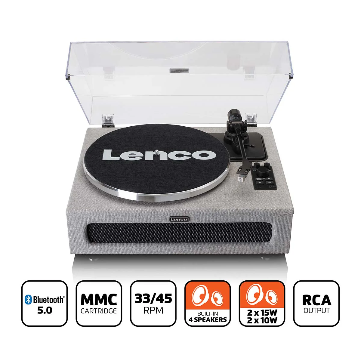 Lenco LS-440GY - Platine vinyle avec 4 haut-parleurs incorporés - Tissu - Gris - Image 14