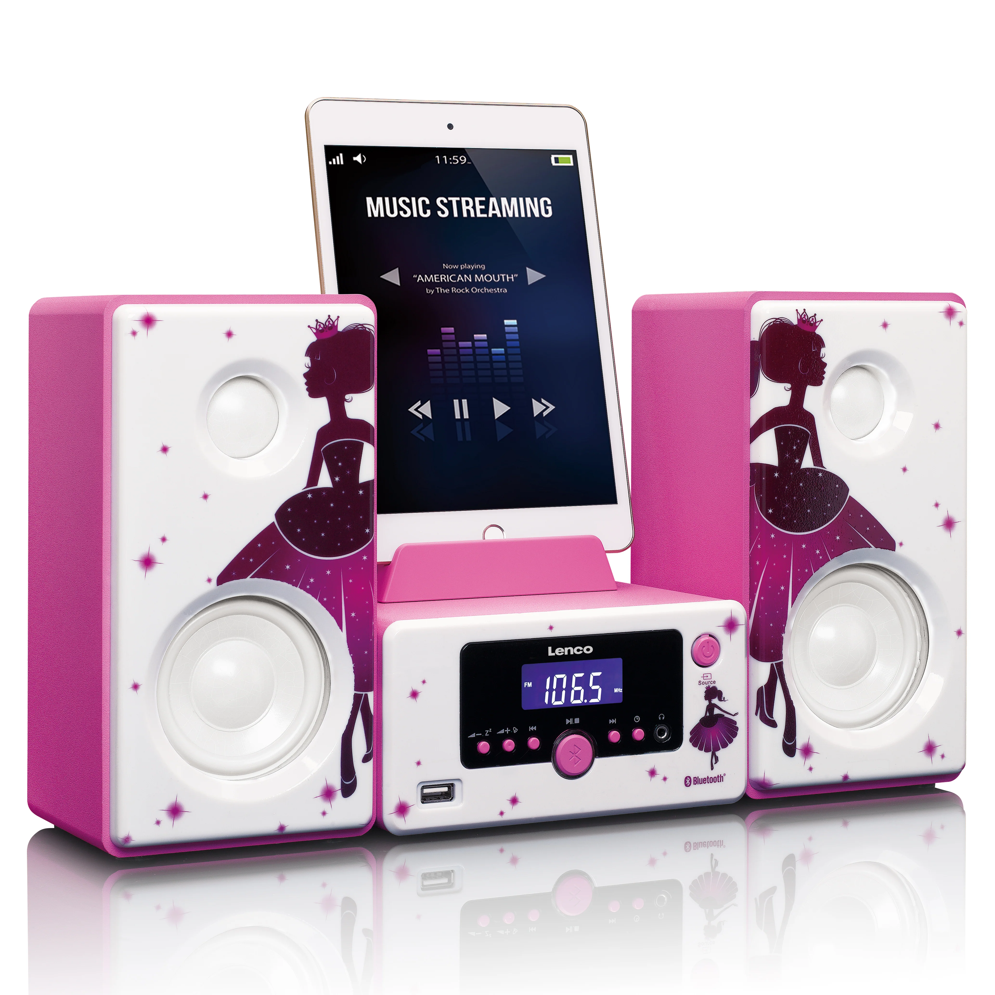 Lenco MC-020 Princess - Mini-chaîne avec radio FM, Bluetooth®, USB et entrée AUX - Princesse - Image 5
