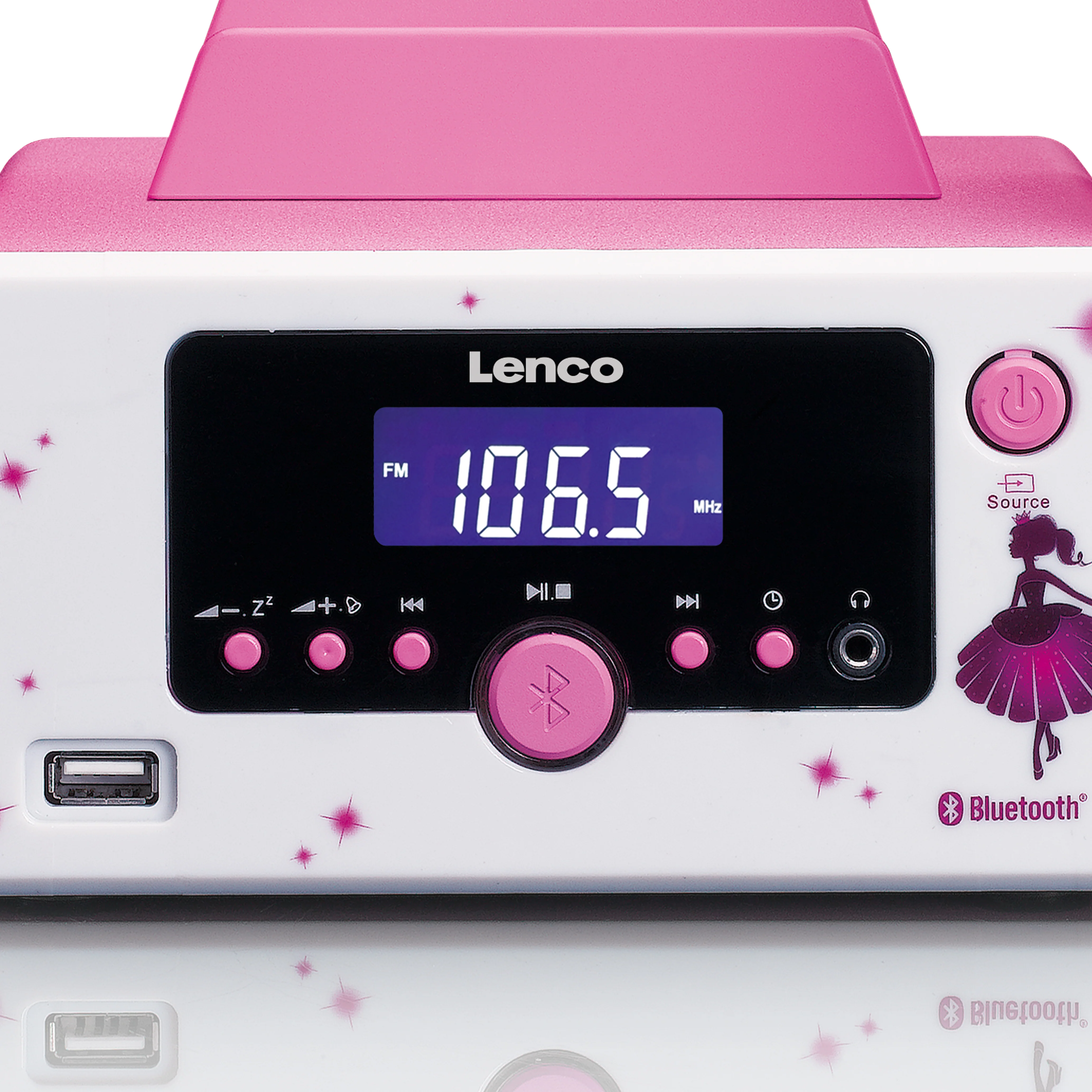 Lenco MC-020 Princess - Mini-chaîne avec radio FM, Bluetooth®, USB et entrée AUX - Princesse - Image 6