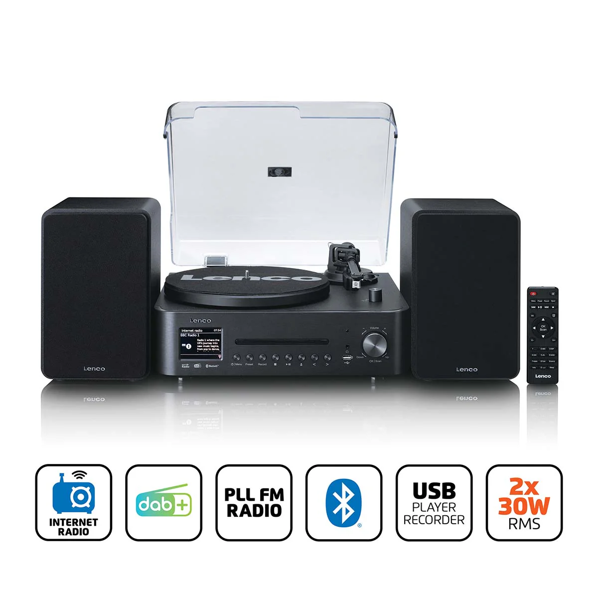Lenco MC-760BK - Chaîne hi-fi avec platine vinyle et haut-parleurs - Radio Internet, DAB+, FM, Bluetooth®, lecteur CD/MP3 - Noir - Image 10