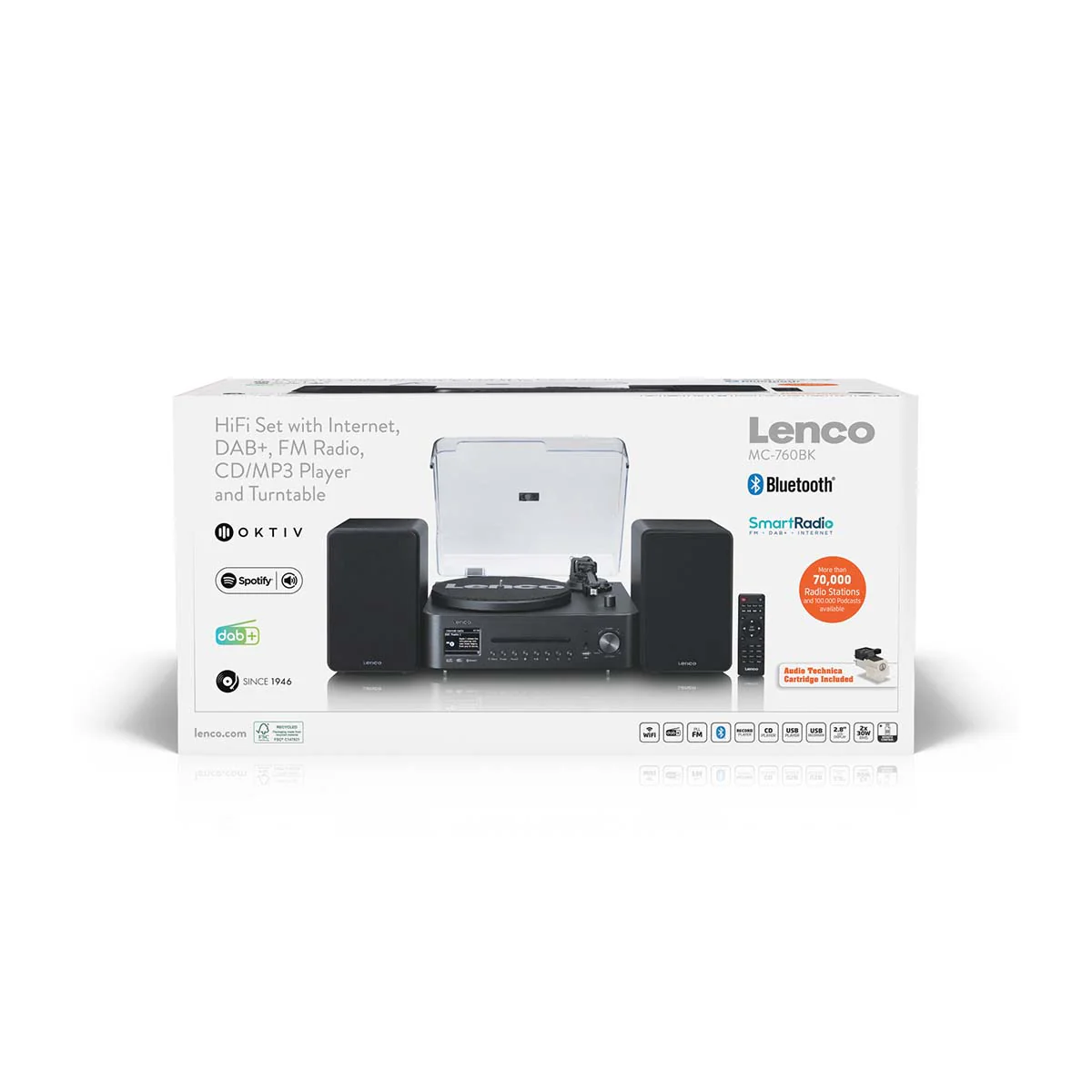 Lenco MC-760BK - Chaîne hi-fi avec platine vinyle et haut-parleurs - Radio Internet, DAB+, FM, Bluetooth®, lecteur CD/MP3 - Noir - Image 11