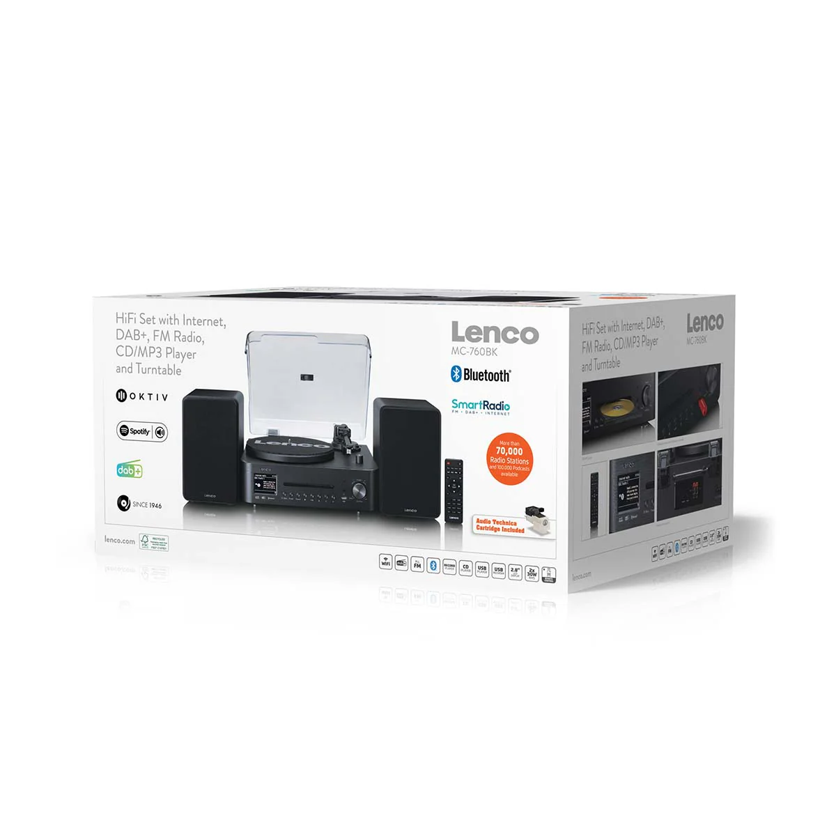 Lenco MC-760BK - Chaîne hi-fi avec platine vinyle et haut-parleurs - Radio Internet, DAB+, FM, Bluetooth®, lecteur CD/MP3 - Noir - Image 12